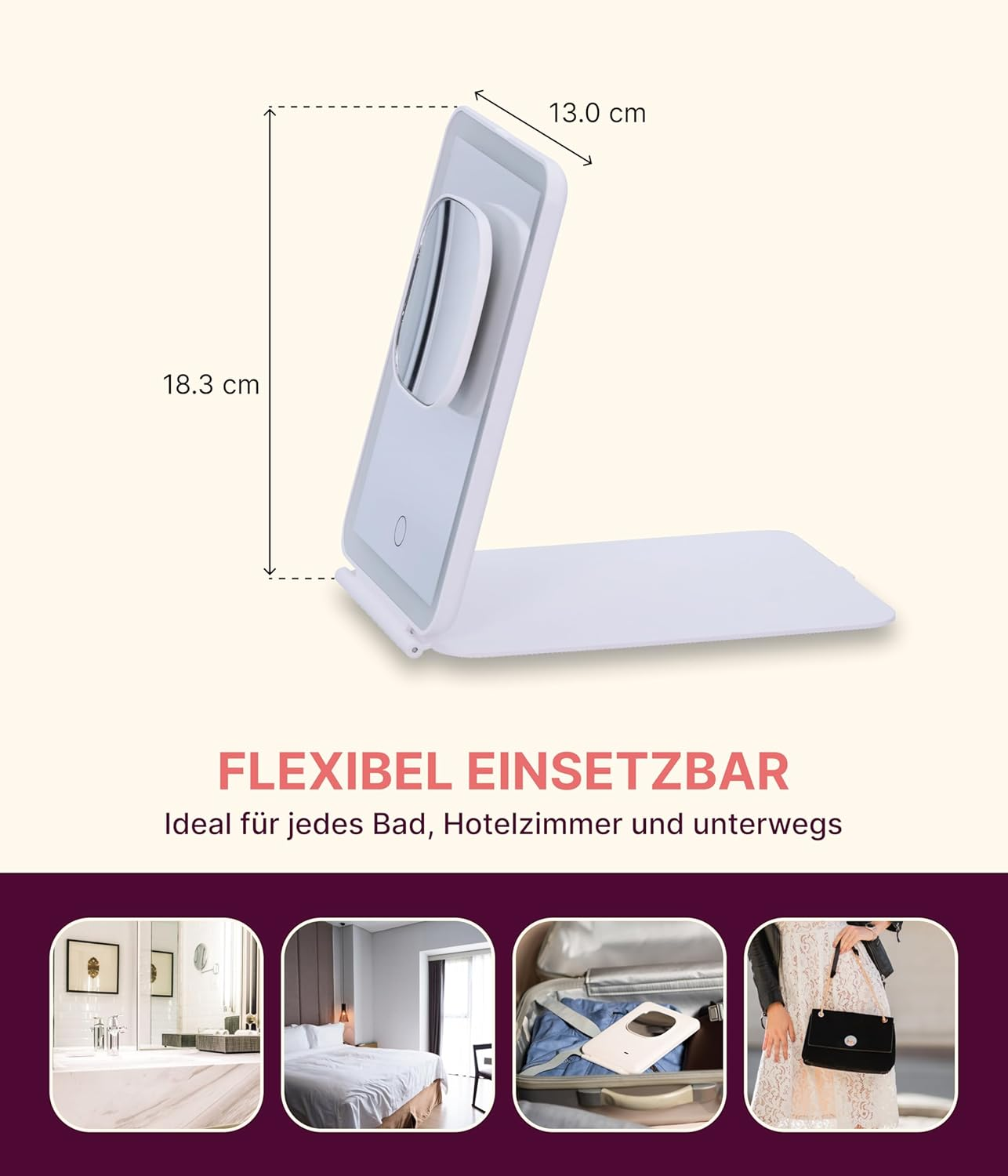 Fantasia Beauty Makeup Mirror with Lighting - Travel Folding Mirror with 10X Magnification & LED Light - Long Lasting Battery & 3 Light Modes - Ideal for Travel - Cosmetic Mirror for Precise Makeup image number 4