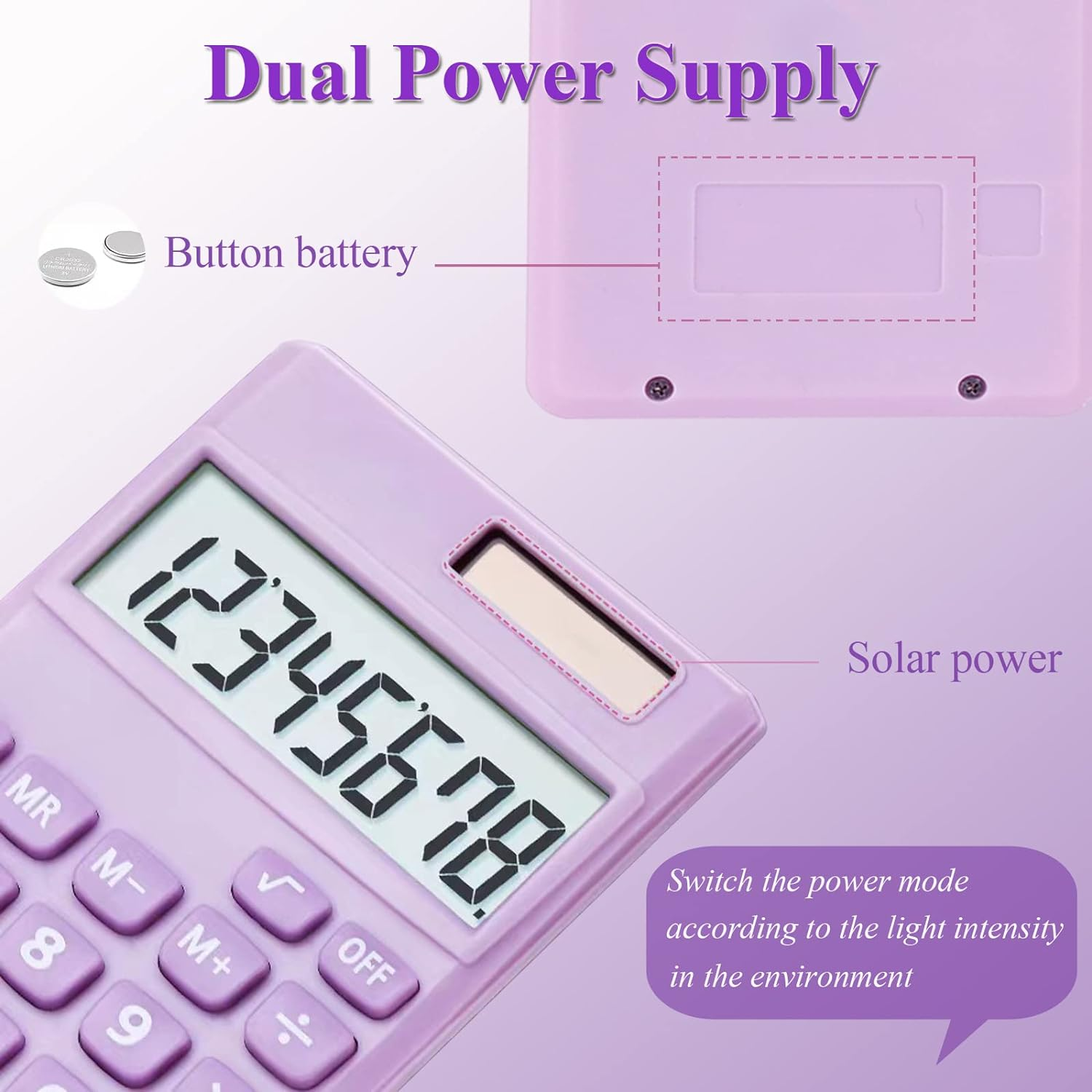 Seaciyan Basic Calculator, Desktop Cute Pocket Size Mini Calculators for School, Office, Home (Purple) - Purple image number 5
