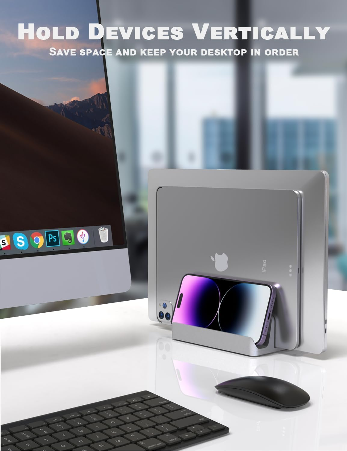 PHOCAR Vertical Laptop Stand, 2-In-1 Design for Laptop and Cellphone, Laptop Vertical Holder for Desk, Gaming Laptop Base, Cell Phone Holder Compatible with Macbook Air Pro, Ipad Mini Pro Air, Iphone, HP, Dell, Surface, Chromebook image number 6