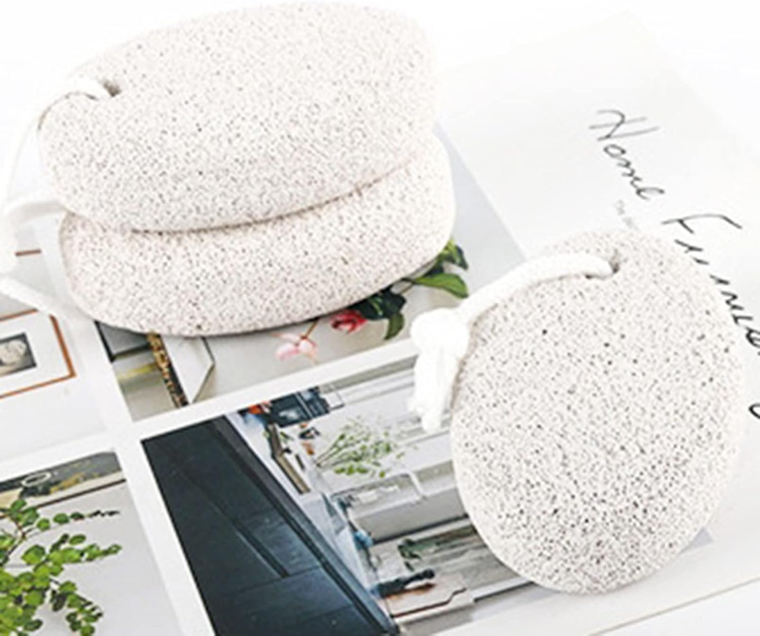 Zolyet Exfoliating Foot Gr G Stone Oval Natural Rubbing Stone Pumice Stone with Rope Household Foot Rubbing Stone White image number 5