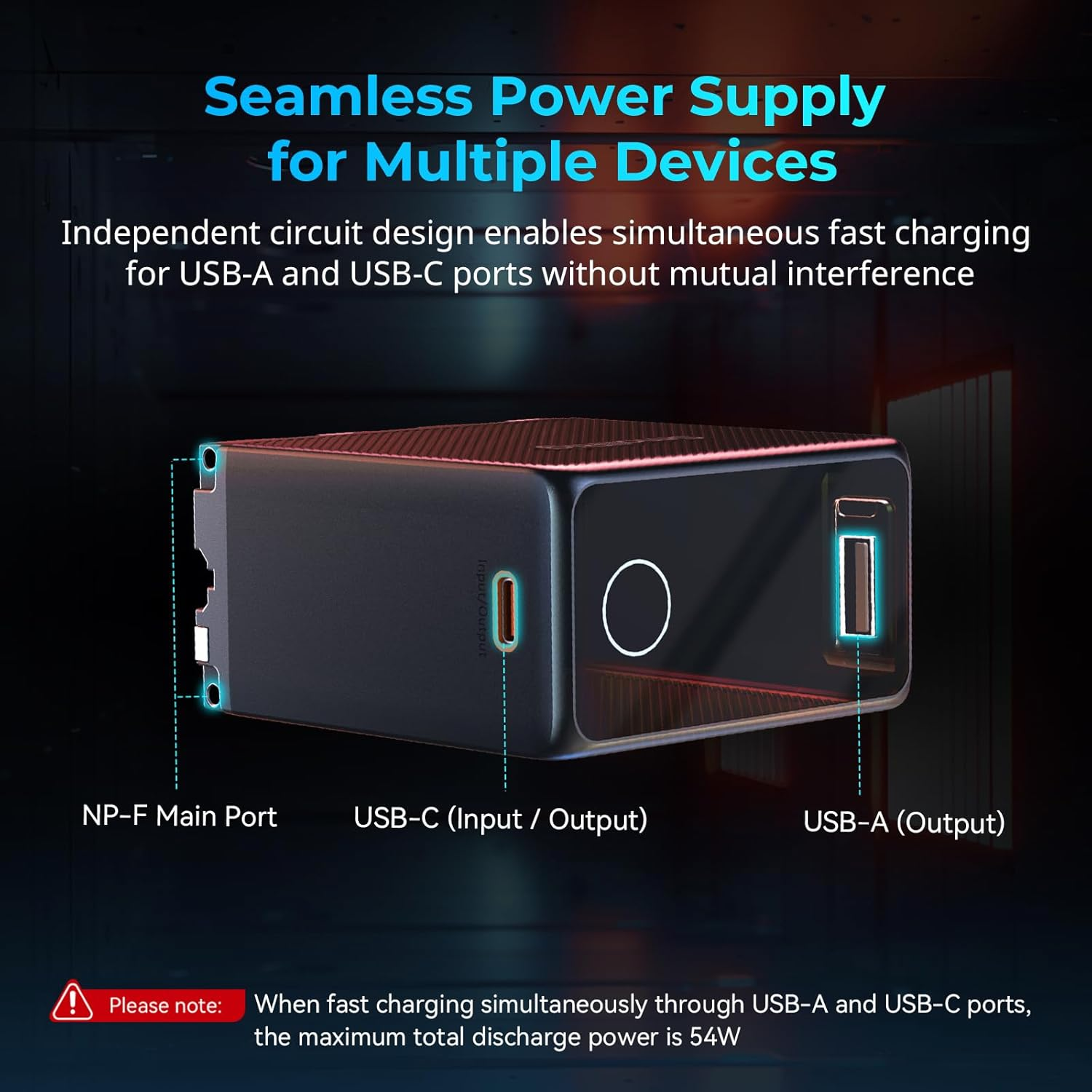 SMALLRIG 10500Mah Replacement USB-C Battery for Sony NP-F970, PD 36W Fast Charging, 3.5H Fully Charged, for Sony FX3/A7 IV/A7S III, for Canon R5/R6, for Nikon Z8, Power Supply for LED Light, Monitor - Orange image number 6