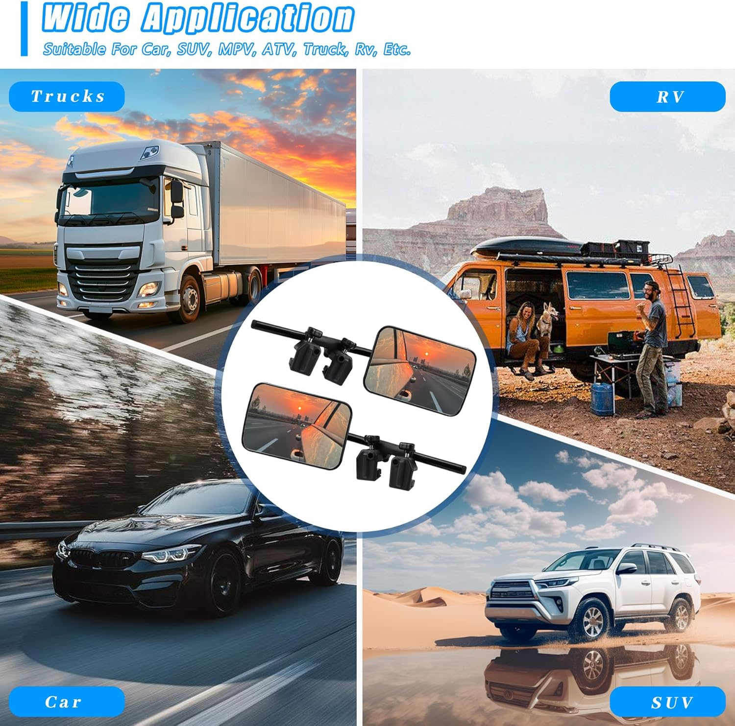 Venxykod Towing Mirrors Heavy Duty Clip Extensions, 360&deg; Anti-Vibration Adjustable Heads for Side Mirror Extenders, Convex Rearview Tow Mirror for Vehicle Car Truck Trailer Suv(1Pair) image number 6