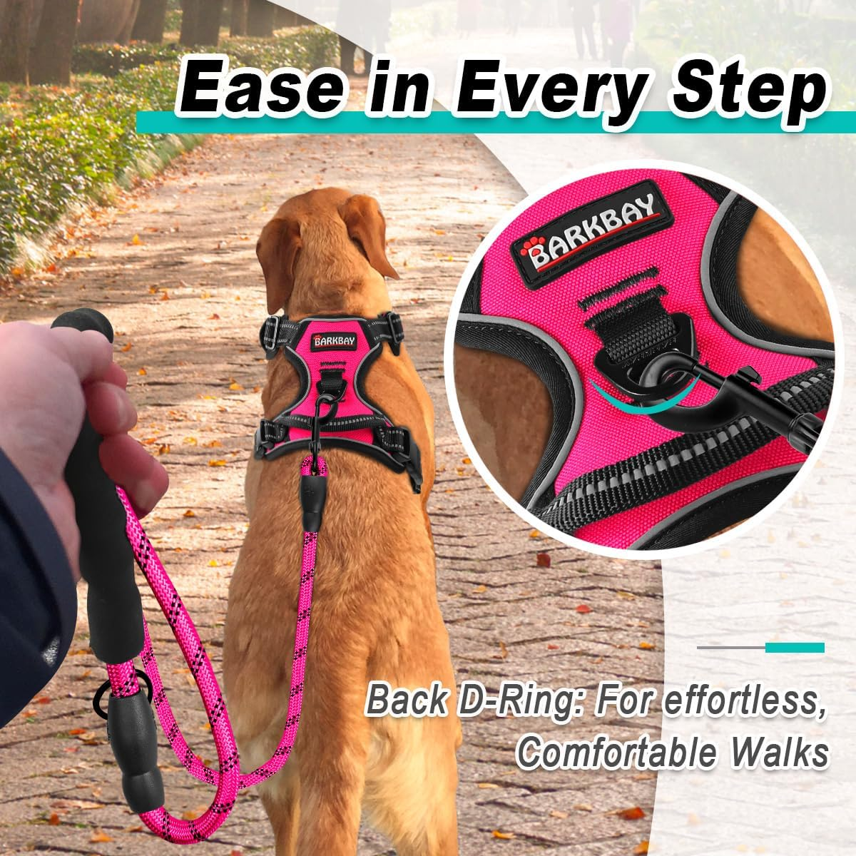 BARKBAY No Pull Pet Harness Dog Harness Adjustable Outdoor Pet Vest 3M Reflective Oxford Material Vest for Pink Dogs Easy Control for Small Medium Large Dogs (L) image number 5