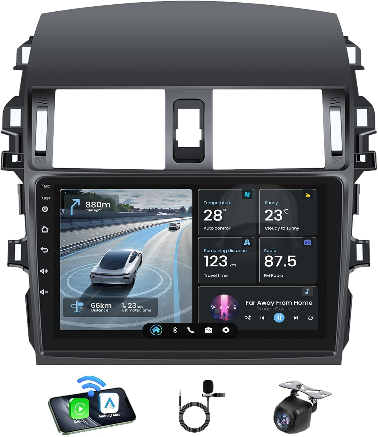 Car Radio for Toyota Corolla 2009-2013 : 2G+64G 9 Inch Touchscreen Stereo Head Unit Replacement with Wireless Carplay Android Auto, Built-In Bluetooth GPS Wifi FM SWC Mirror Link Backup Camera image number 3