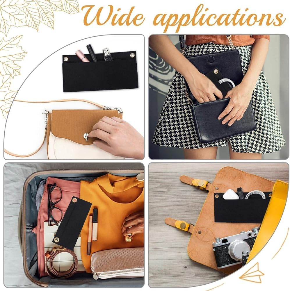 CREATCABIN 3Pcs Black Purse Felt Insert Organizer 3 Sizes Wool Tote Bag Organizer with Eyelet Bag Classic Inner Pocket Storage Multipurpose Handbag for Pochette Envelope Bag Travel Bag Cosmetic Bag