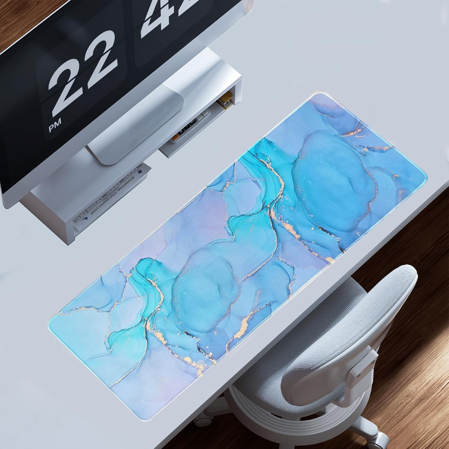 NASHRIO Mouse Pad Computer Desk Mat 80X30Cm Large Mousepad Desk Pad Mat, Long Keyboard Mouse Pad Mats Gaming Mousemat Desk Protector Pad for Laptop (Blue Pink Marble) image number 3