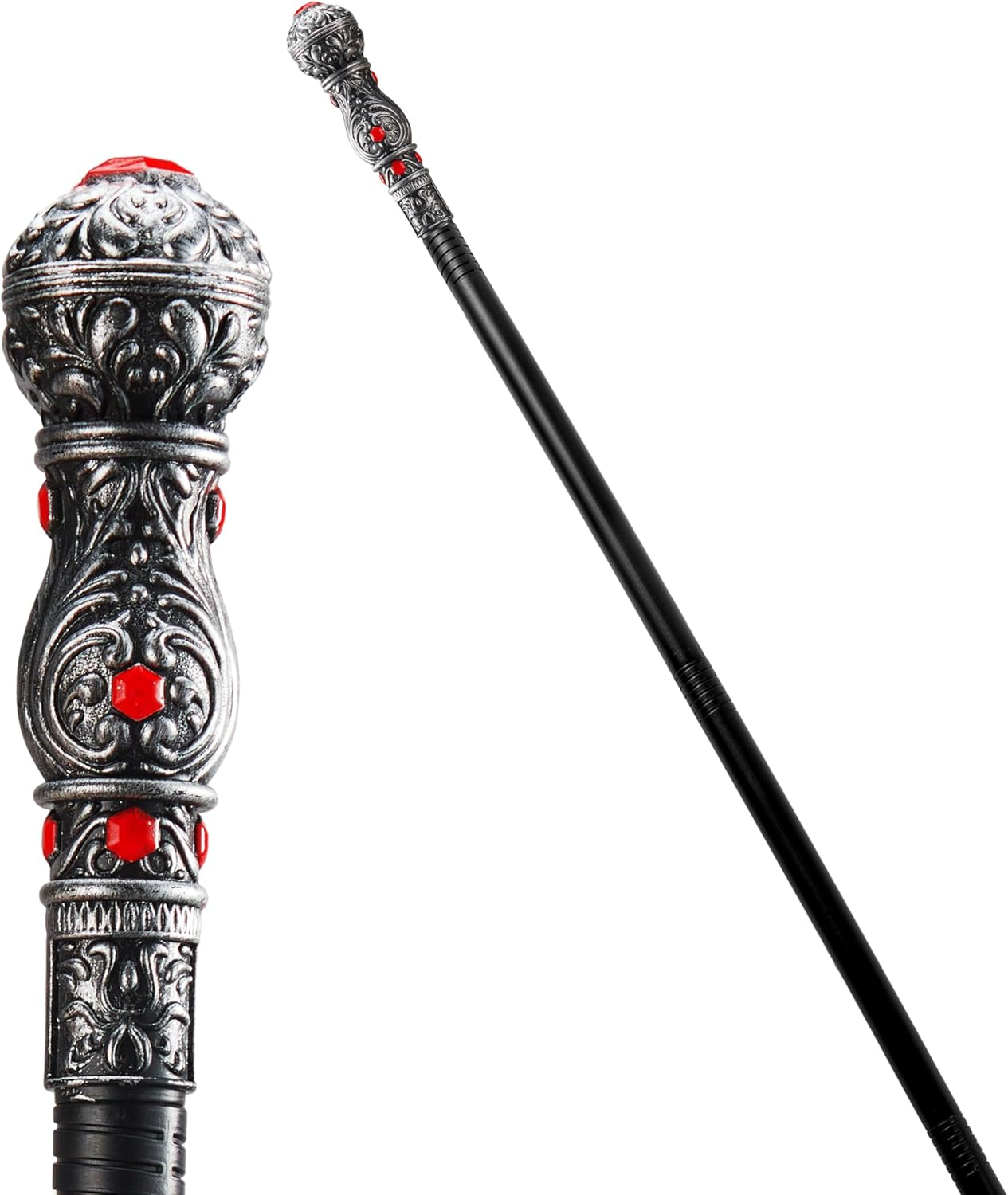Spooktacular Creations Halloween Costume Walking Cane, Silver Elegant Vintage Staff Prop Stick for Halloween Pretend Play Pimp Cane Costume Accessories, Vampire Dress up Parties for Adults and Kids image number 6
