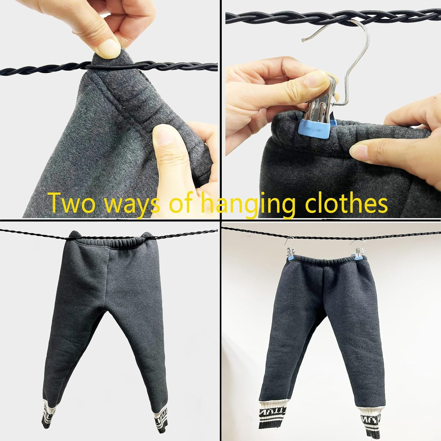 Retractable Portable Clothesline for Travel and Home, Tri-Braided Cord Clothes Line with 10 Windproof Clothes Clips, for Indoor Laundry Drying Line,Outdoor Camping Hanger Accessories image number 2