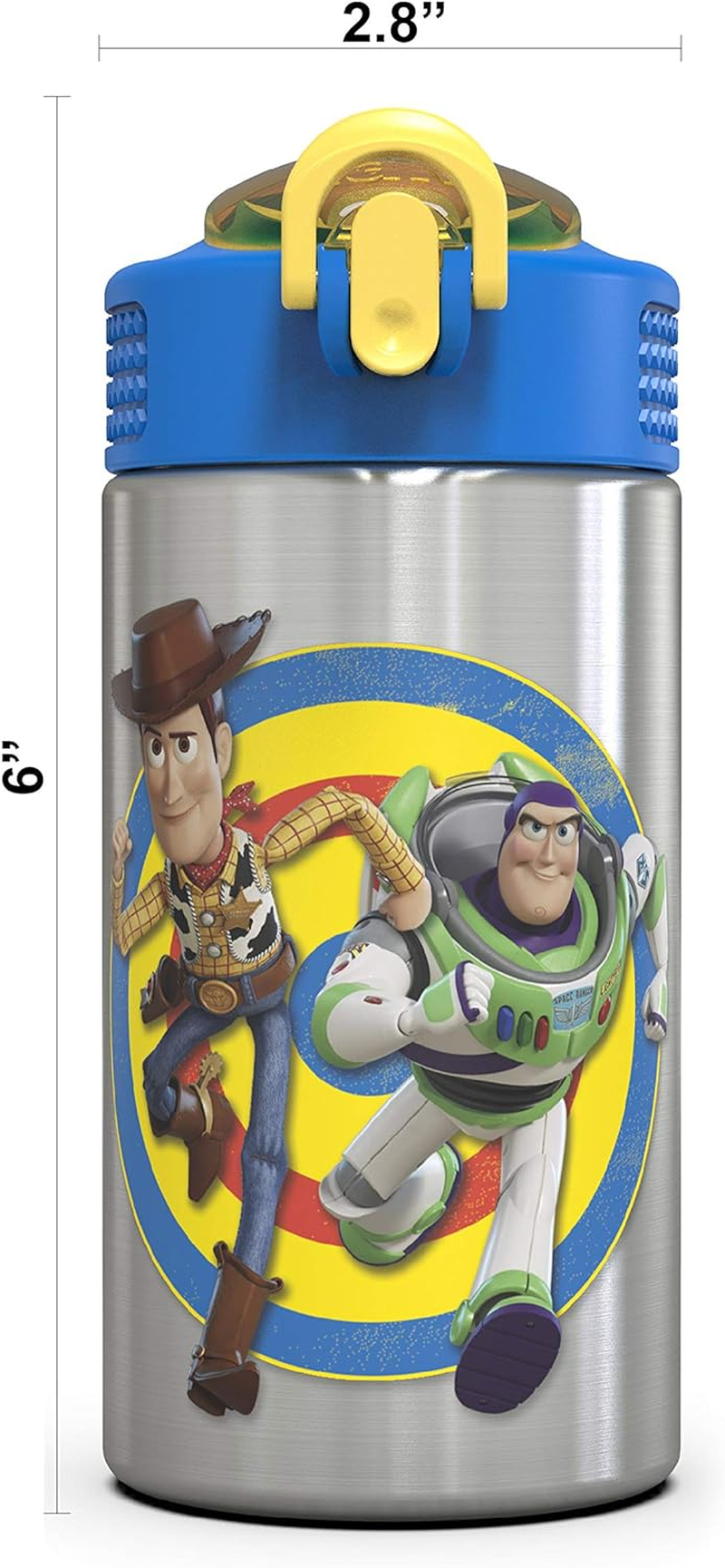 Zak Designs Toy Story 4 - Stainless Steel Water Bottle with One Hand Operation Action Lid and Built-In Carrying Loop, Water Bottle with Straw Is Perfect for Kids (Buzz & Woody, 15.5 Oz,18/8,Bpa Free) image number 6