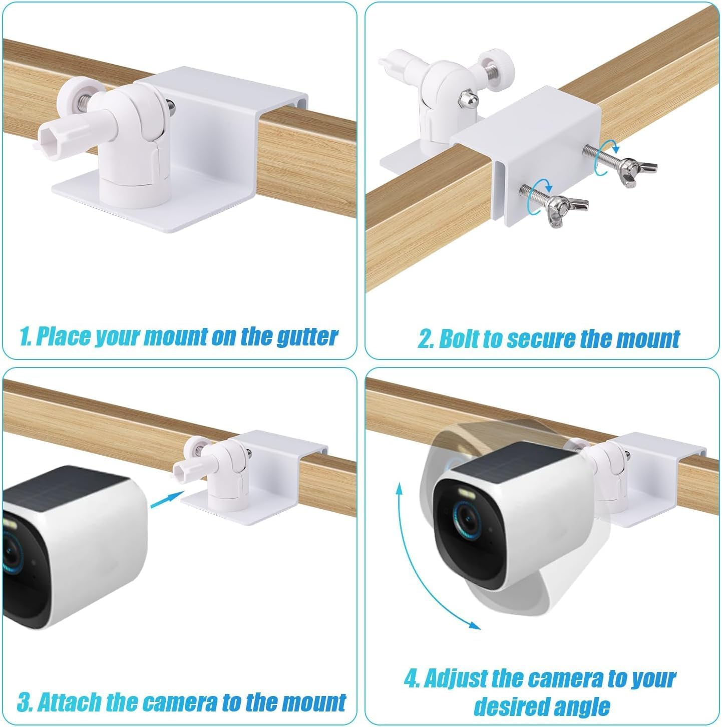 2Pcs Gutter Mount for Security Camera, White Black 360&deg; Adjustable Security Camera Bracket Compatible with Eufy Solocam S220/C210, Eufycam 2C/2C Pro, 3/S330, 2/2 Pro, 3C/S300 image number 5