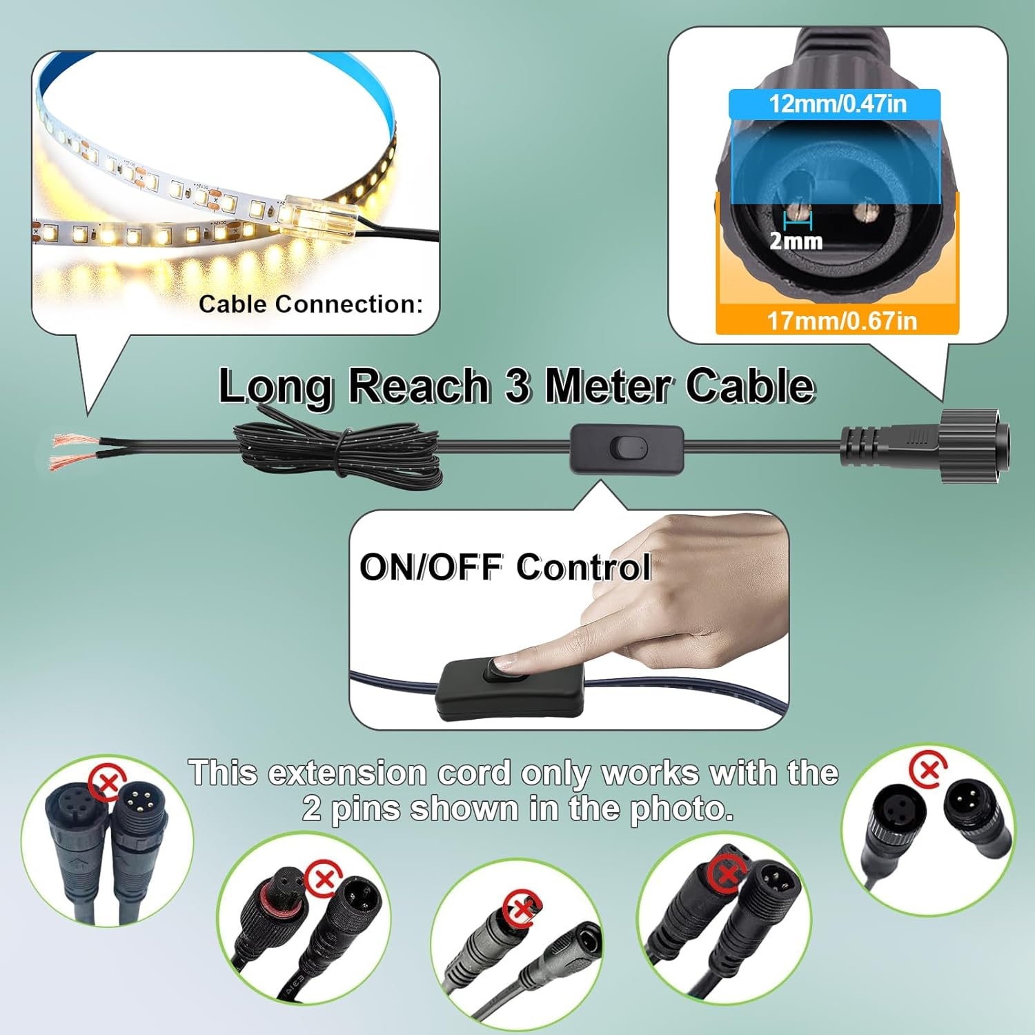 24V 6W Power Supply for CZJUTAI JT-DC24V 6W /4.5W /3.6W-IP44 Christmas Lighting with a 3 Meter Cable and 1-Click Button Switch on Power Cord. [A46W] image number 2