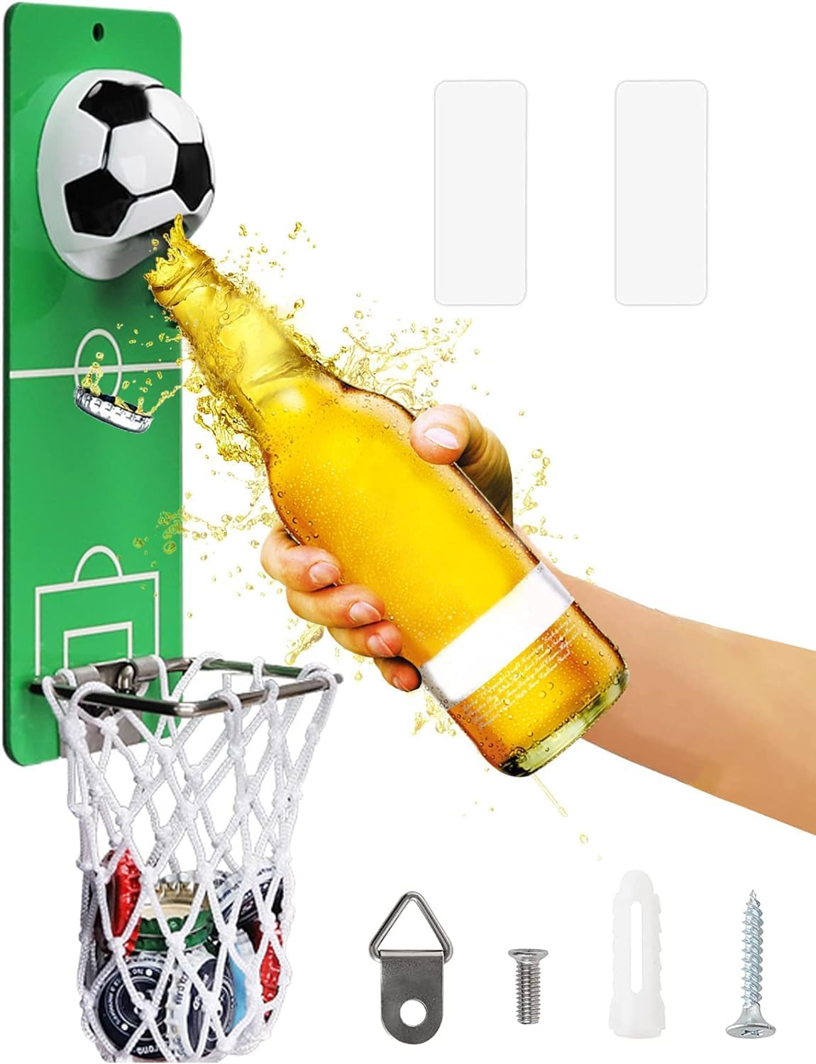 Magnetic Bottle Openers with Netting Catcher, Wall Mounted Wooden Beer Bottle Opener, Traceless Corkscrew, Home Bar Accessories for Kitchen, Outdoor, Ideal Beer Gifts for Men (Style Football) image number 3