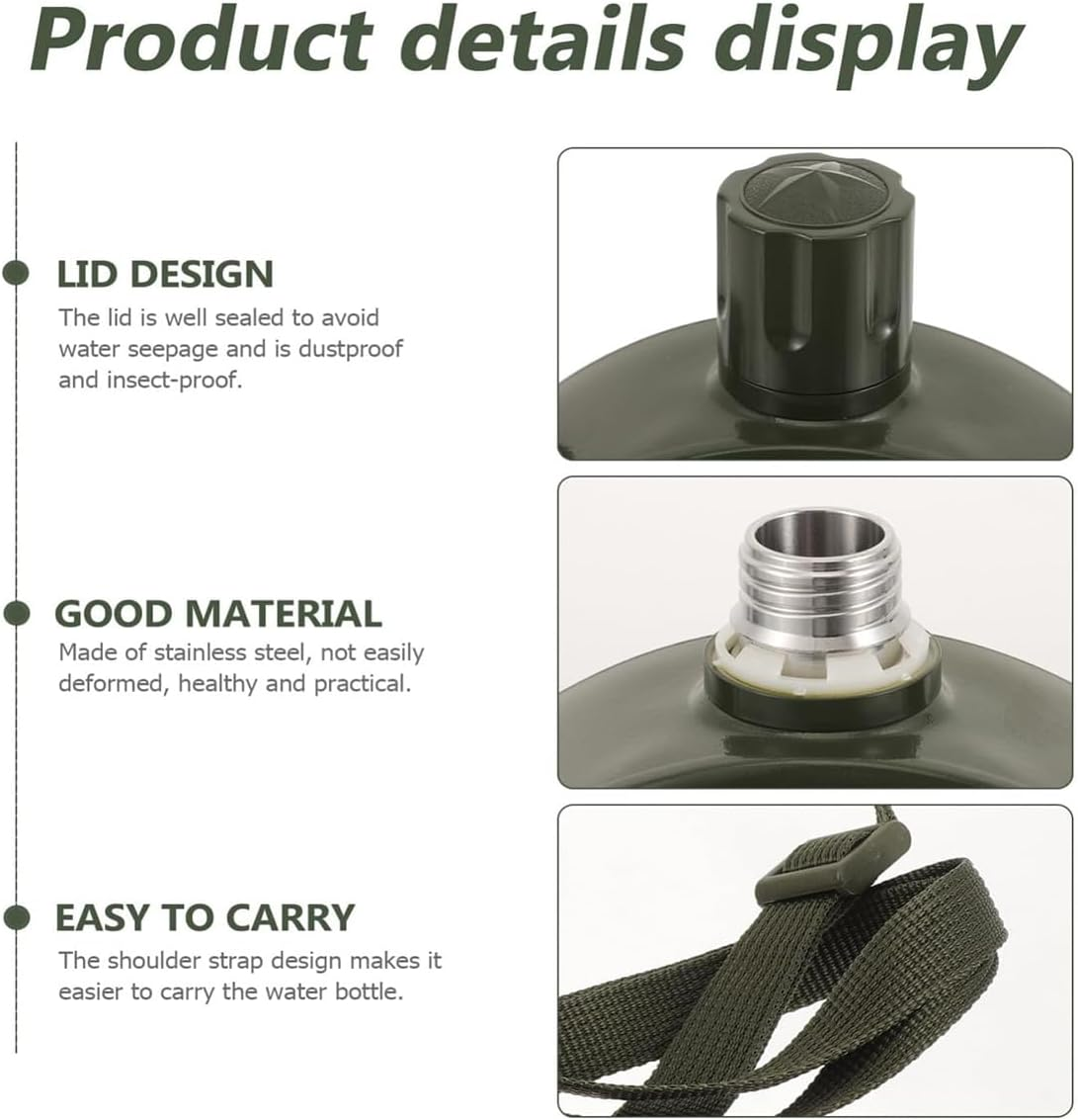 AIMALL 800Ml Stainless Steel Camping Canteen with Strap &ndash; Red Star Design Portable Water Bottle for Outdoor Hiking, Summer Camp, and Student Travel Use