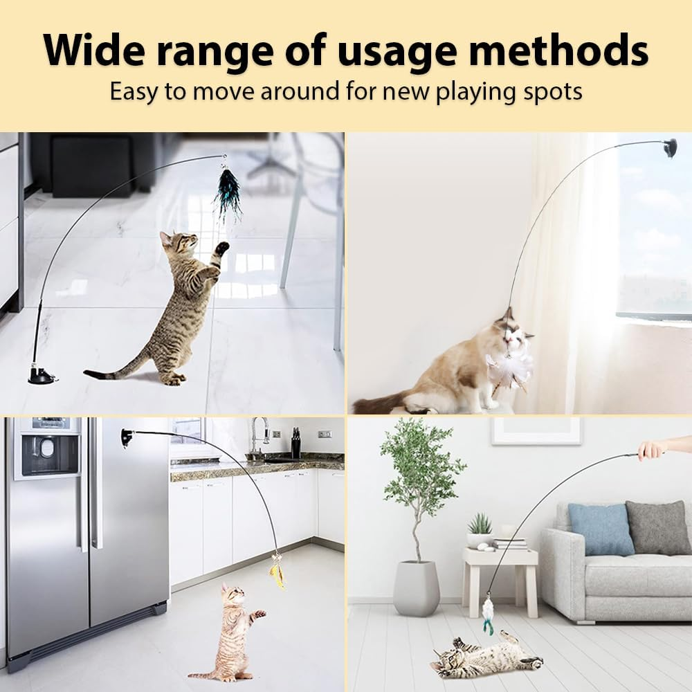 Leo'S Paw Interactive Bird Simulation Cat Toy Set Realistic Colorful Feathers Bells on Wand Self-Holding Suction Base Stimulating Real-Life Flying Bird Impression Hunting Exercise Play (W. 5 Birds) image number 1