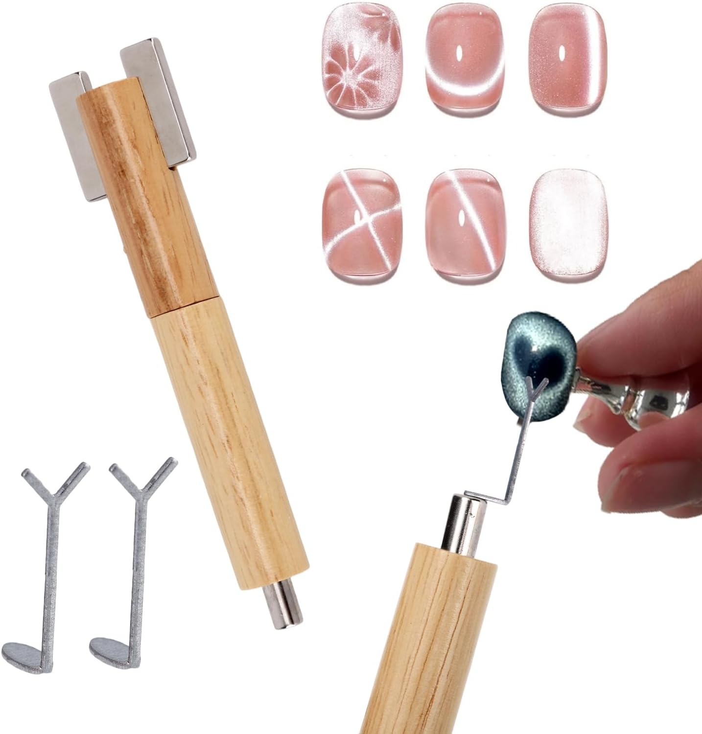 3Pcs Heart Cat Eye Nail Magnet Set, Including 1 Nail Bar & 2 Y-Shaped Magnet Tools for Cat Eye Gel Polish DIY Manicure Design Kit image number 5