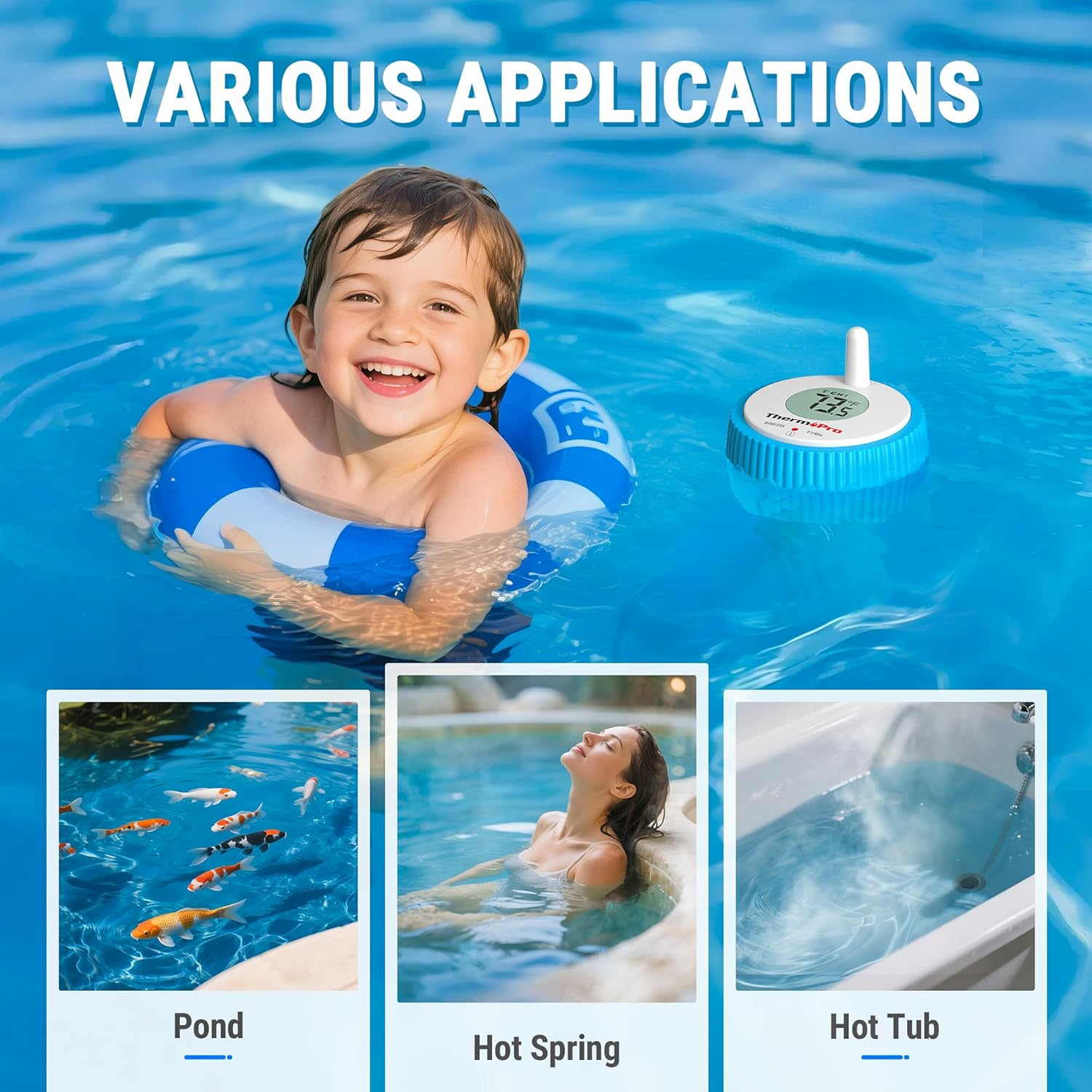 Thermopro Waterproof Wireless Pool Thermometer Easy Read, Digital Pool Thermometer Floating for Swimming Pool, Upgraded IPX8 Water Temperature Monitor for Hot Tub/Cold Plunge/Ice Bath/Aquarium/Pond image number 5