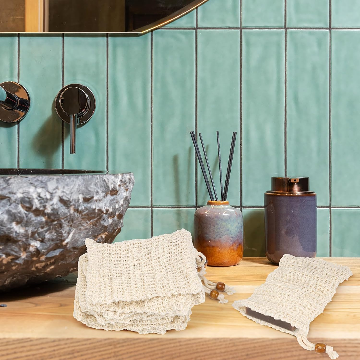 SUNCHSEN 40 Pack Soap Exfoliating Bags,Soap Saver Made Sisal Mesh Soap Bag Bar Soap Bag with Drawstring for Bath & Shower Use image number 4