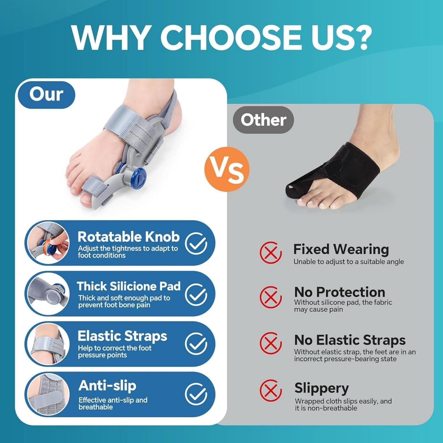 Bunion Corrector for Women & Men, Adjustable Bunion Corrector with Soft Gel Pad, Anti-Slip Toe Separators for Bunion Relief, Toe Straightener, Suitable for Left and Right Feet (Gray) - Gray image number 2