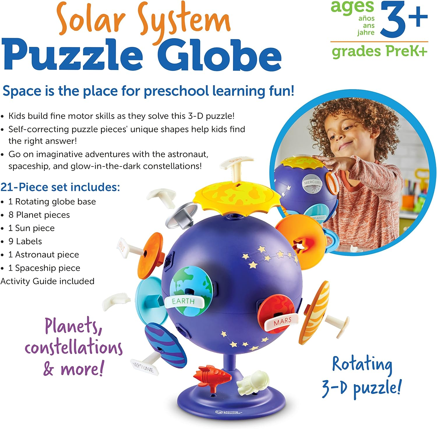 Learning Resources Solar System Puzzle Globe, STEM Toys for Kids, Space D&eacute;cor, Educational Toy, 21 Pieces, Age 3+ image number 3