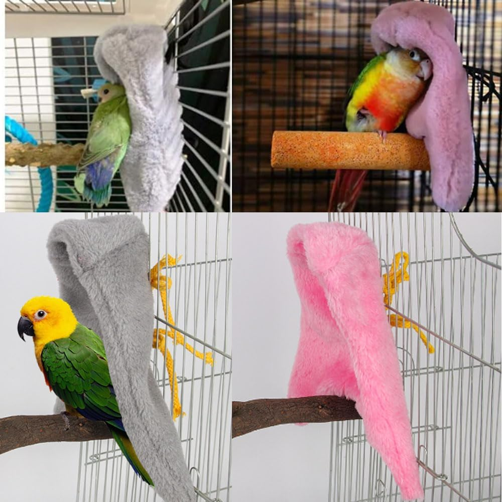 Armastuse Cozy Corner Fleece Bird Blanket,Small Animals Shelter Covers Plush Bedding for Parakeet Cockatiel Lovebirds Pigeon (Grey + Pink) image number 2