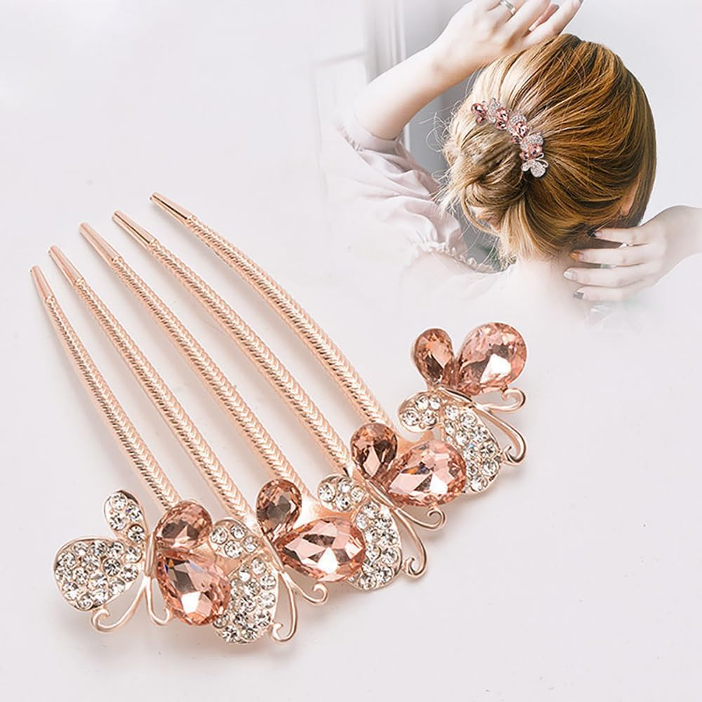 2 Pcs 5 Teeth Hair Side Combs Crystal Rhinestone Butterfly Twist Combs Decorative Hair Combs Rhinestone Hairpin Hair Accessories for Women image number 5
