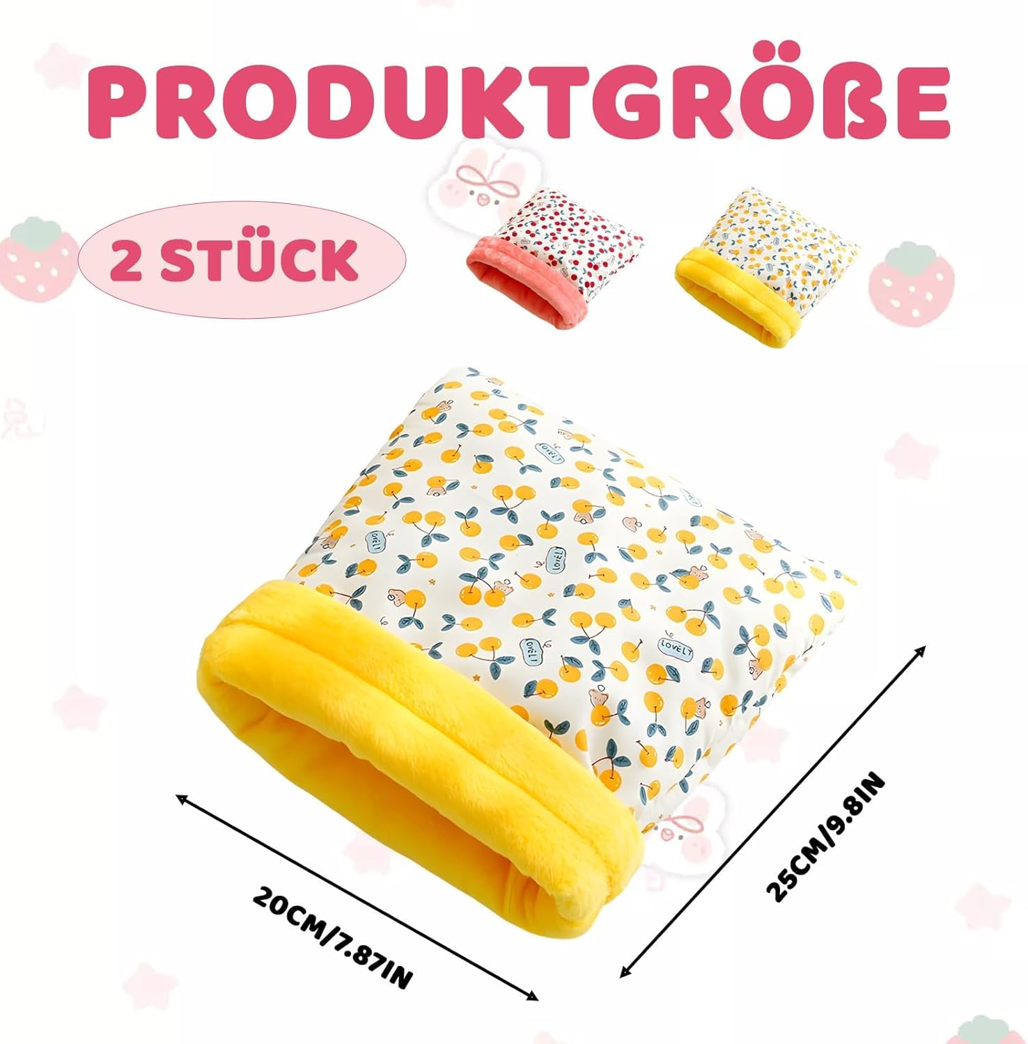 Jazrvr Pack of 2 Cosy Small Animal Houses in Yellow and Red, Guinea Pig Bed, Soft Pet Bed for Hamsters and Guinea Pigs image number 5