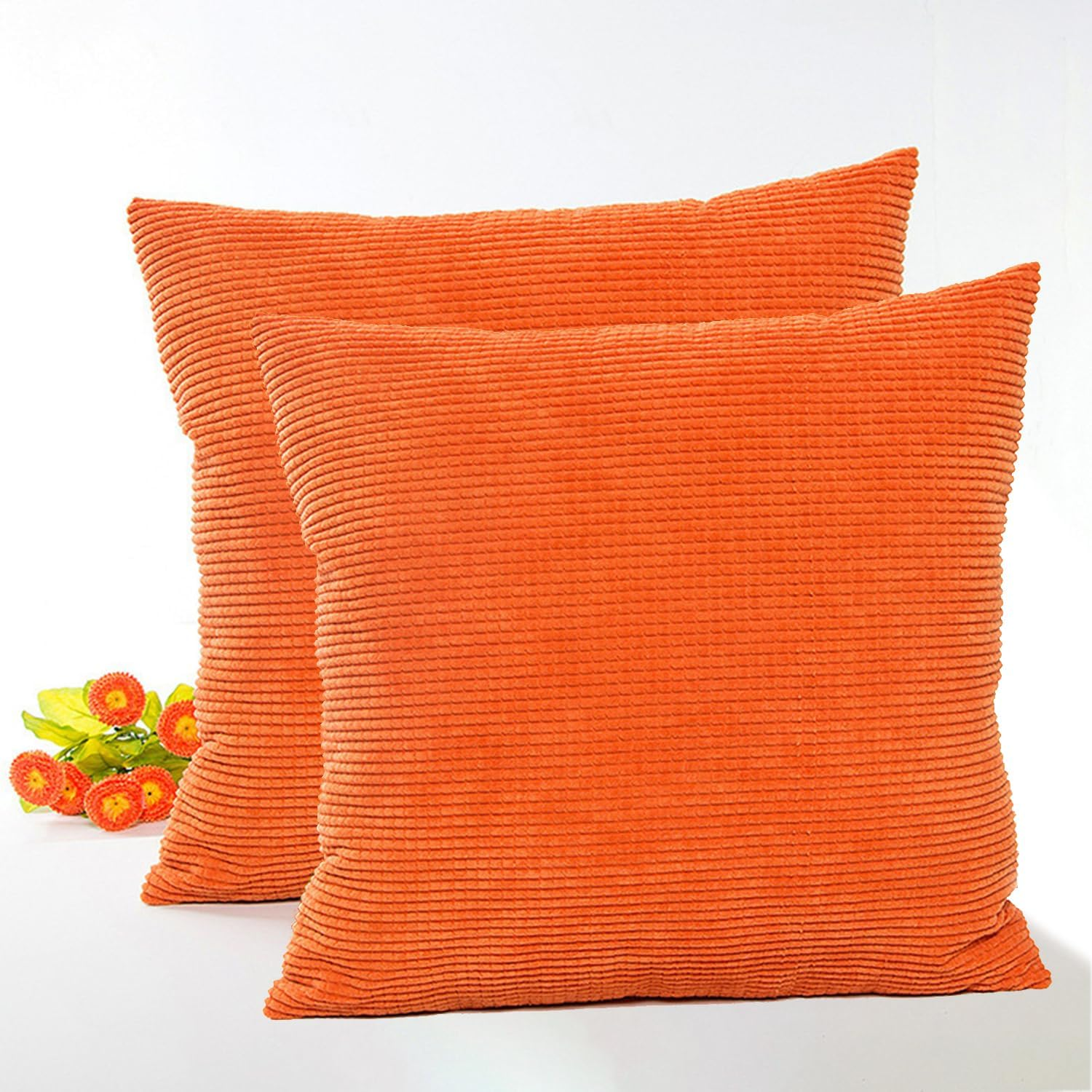 Corduroy Throw Pillow Covers Set of 2, Modern Decorative Couch Pillow Covers Neutral Solid Dyed 45X45Cm Square Soft Cushion Cases for Home Bedroom Living Room Sofa Chair Bed Car Office Balcony Decor