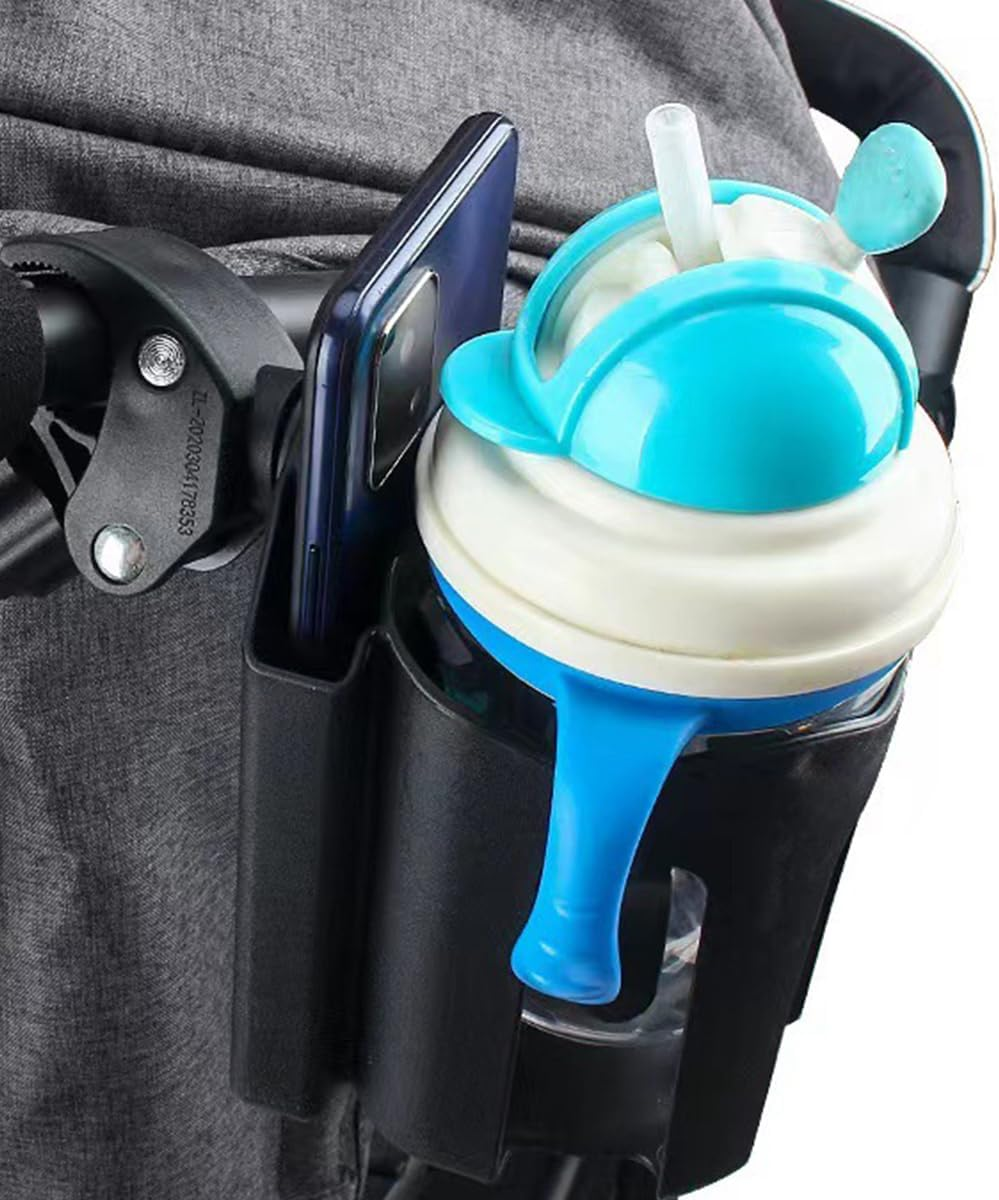 NUZAMAS Stroller Cup Holder Universal Drink Coffee Cup Holder 2 in 1 Drinks Holder Adjustable Bottle Holder for Pram Walkers Wheelchairs Bikes Carts Motorcycle Black image number 2