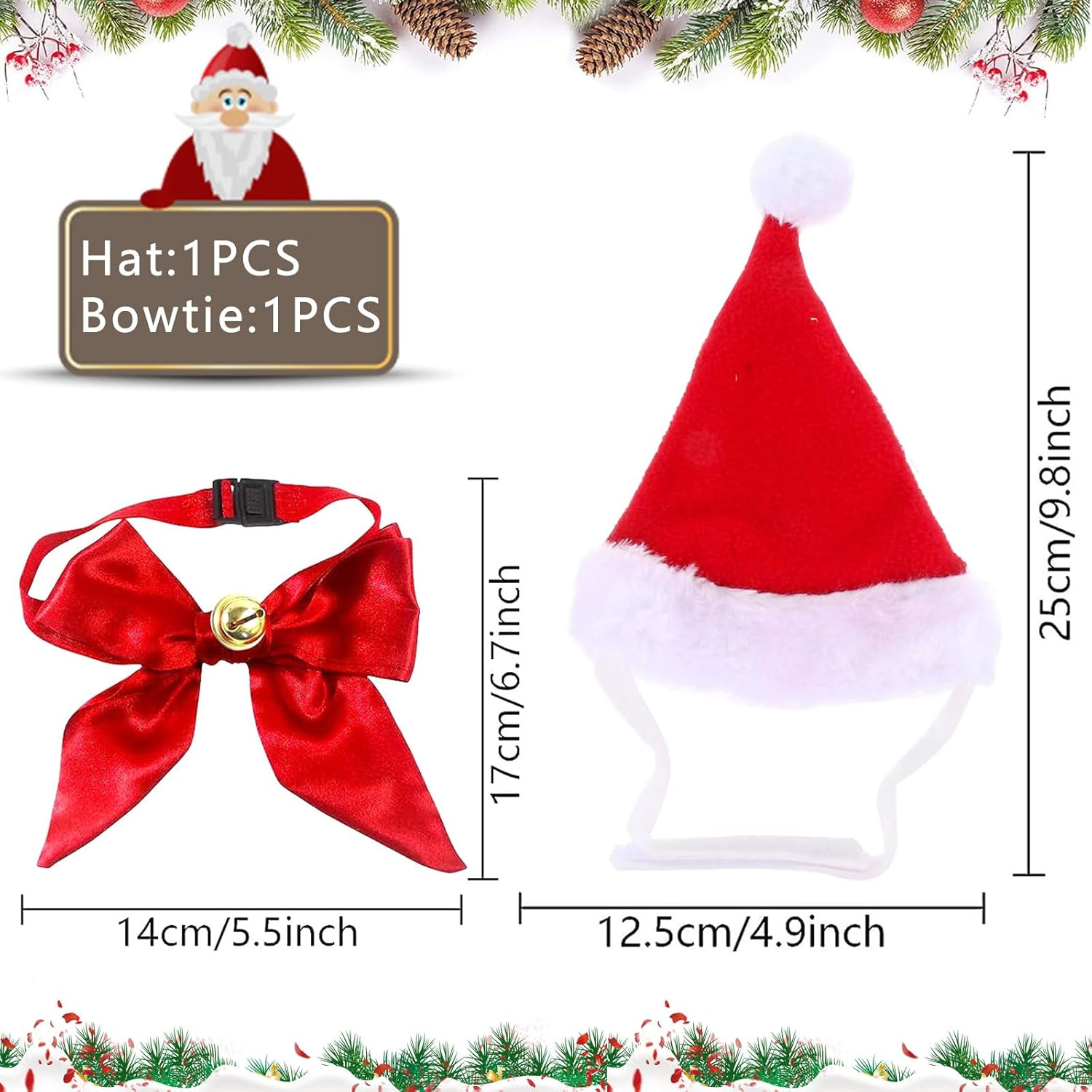 Pack of 2 Christmas Dog Costume, Dog Christmas Hat, Christmas Hats for Cats, Collar Christmas Costume Accessory Set, Adjustable Size Pet Hat for Cats, Puppies, Small Dogs image number 6