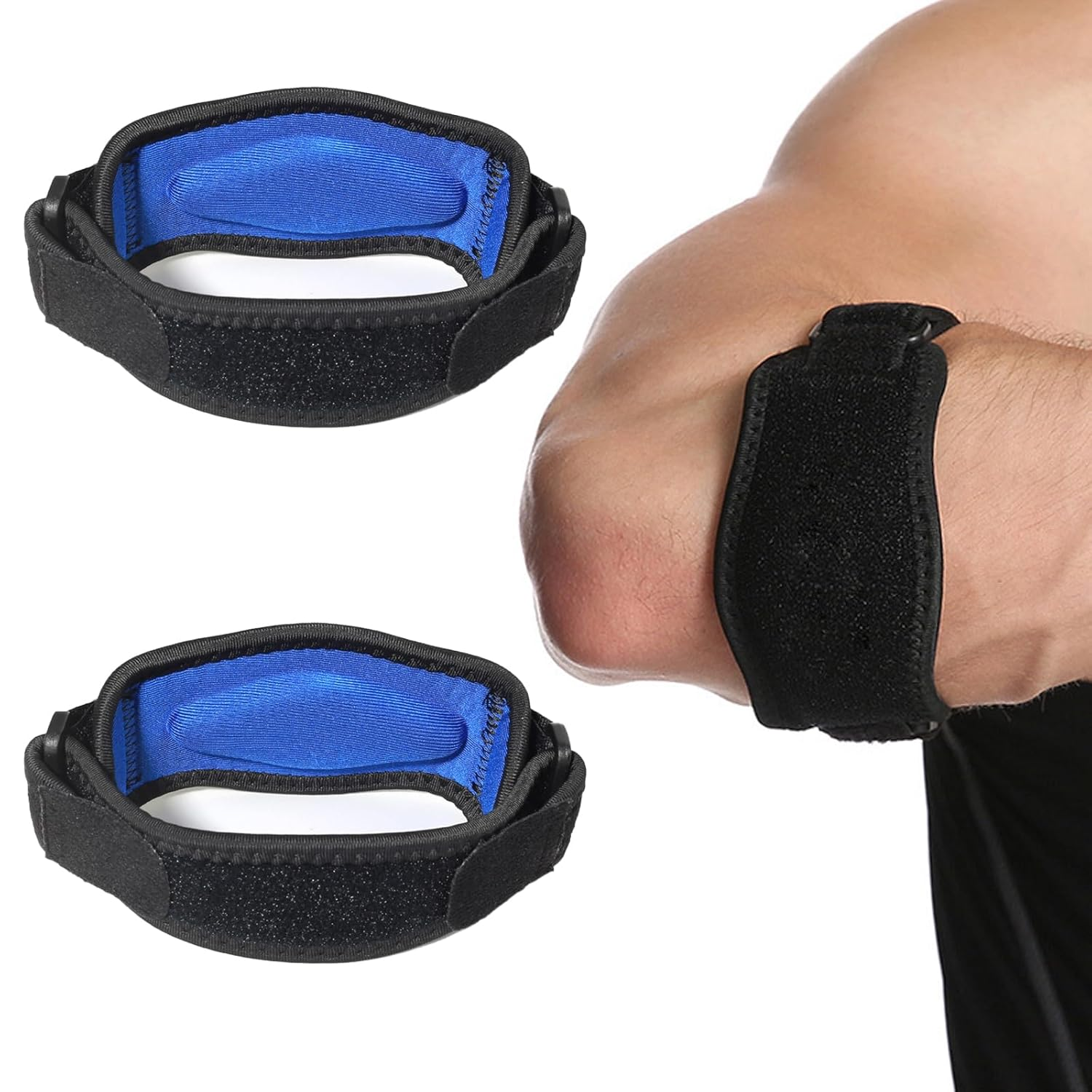 2 Pack Tennis Elbow Brace for Men & Women, Adjustable Elbow Support, Tendonitis Relief for Tennis & Golfer'S Elbow, with Compression Pad，Black and Blue image number 4