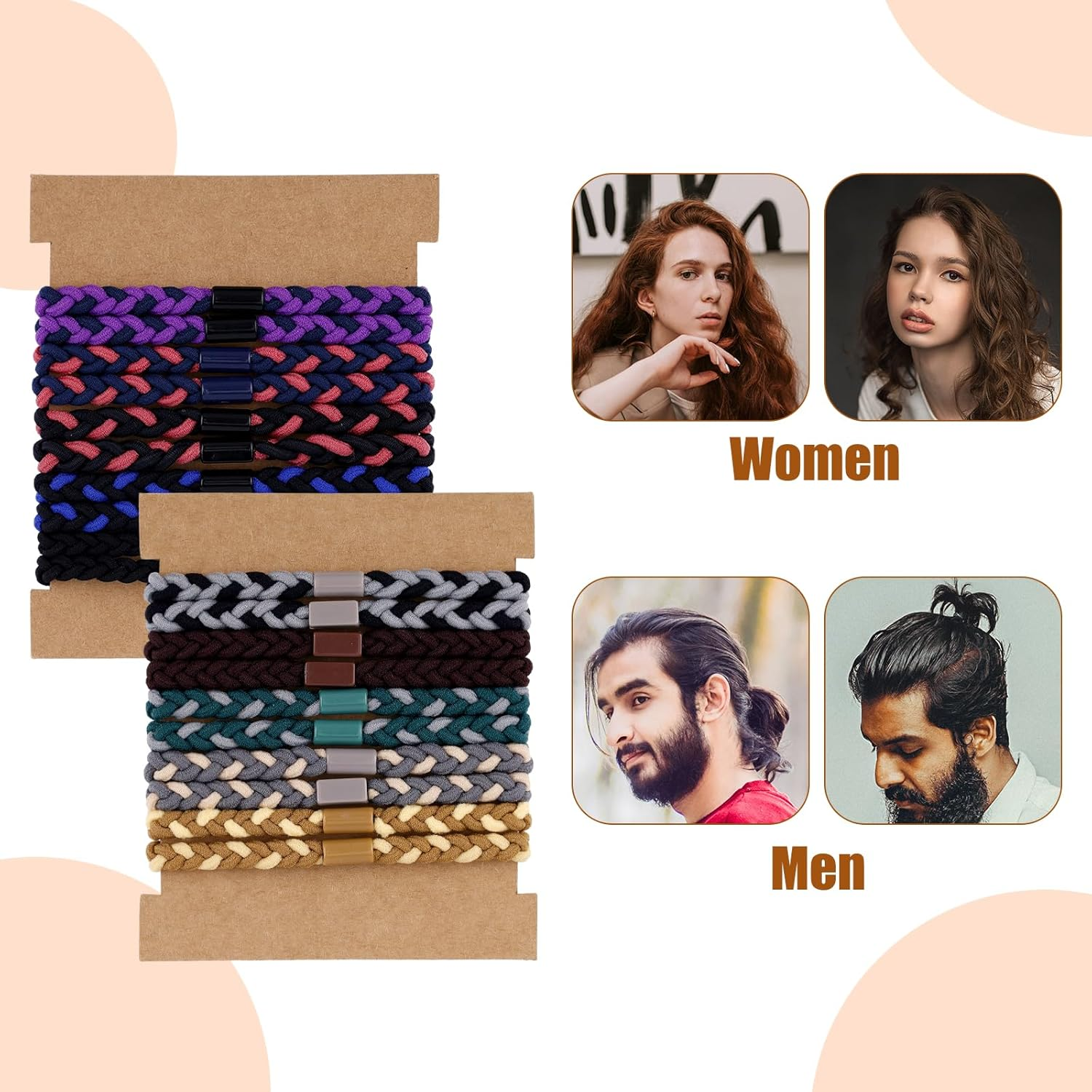 20Pcs Hair Bows for Women Men, Elastic Hair Bands Soft Ponytail Holders for Thick Hair Braided Hair Bows No Damage Pleat Hair Accessories (10 Colors) image number 5