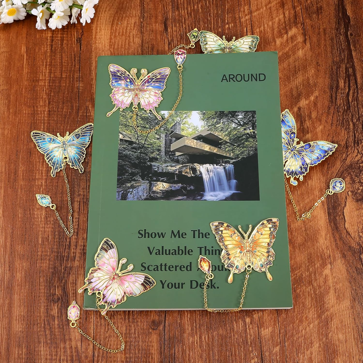 6 PCS Metal Bookmarks - Retro Oil Painting & Butterfly Designs for Women image number 5