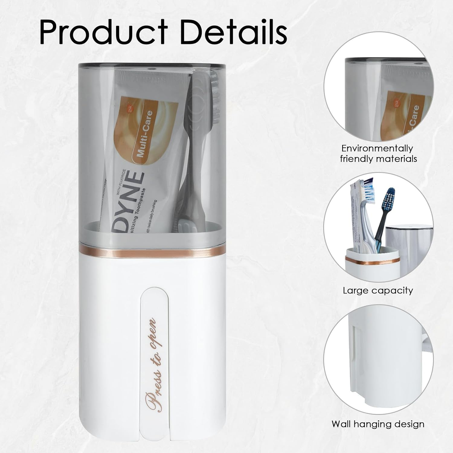 Toothbrush Travel Case, Portable Toothbrush Toothpaste Container with Mouthwash Cup, Wall Mounted Toobrushbrush Holder for Bathroom, Camping, Gym (White) - Green image number 4