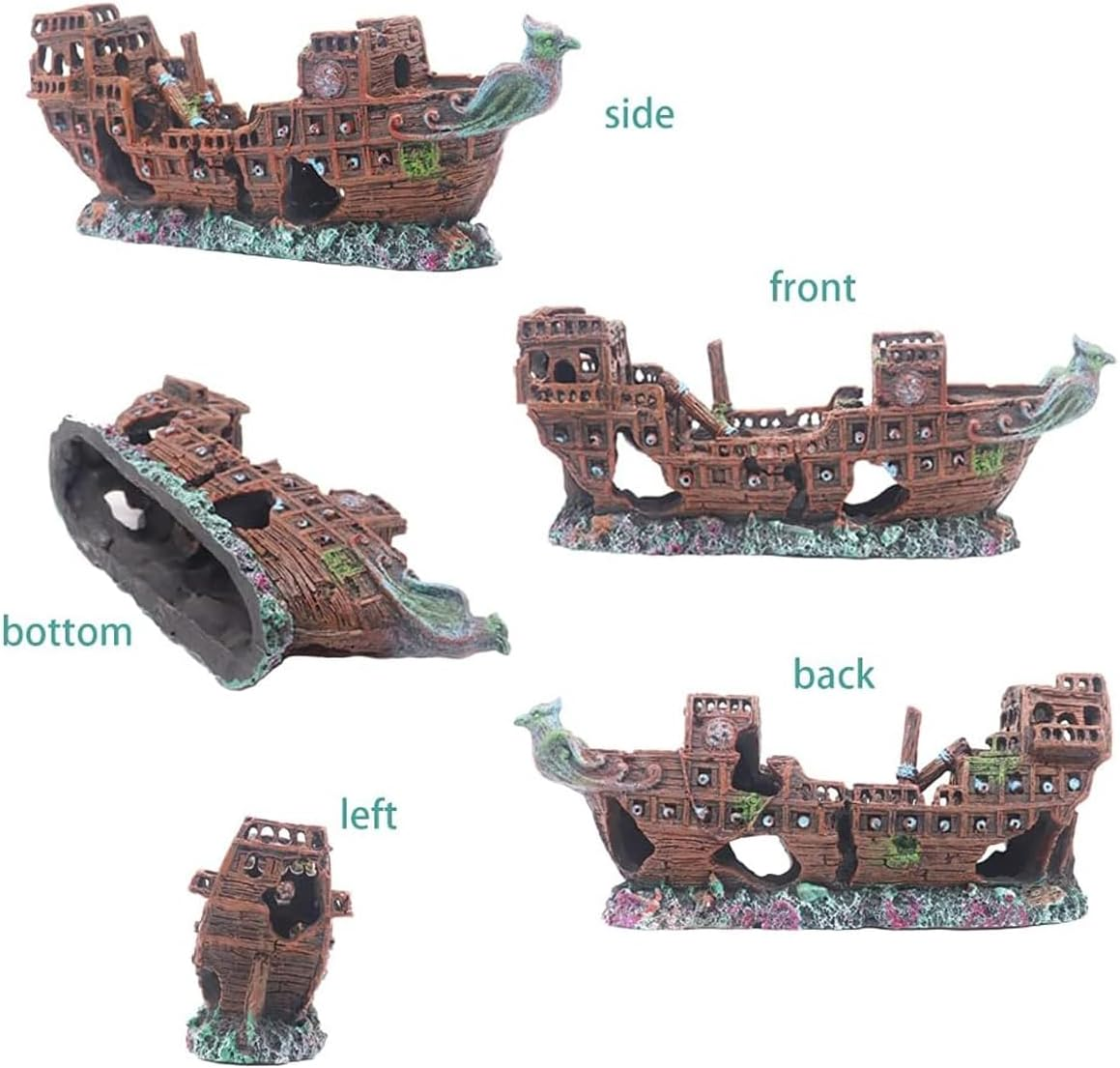 AIMALL Resin Pirate Ship Aquarium Decoration 9.44X3.74X2.55In Sunken Wreck Ornament for Fish Tank Aquascaping Underwater Scene Hideout Decor image number 3