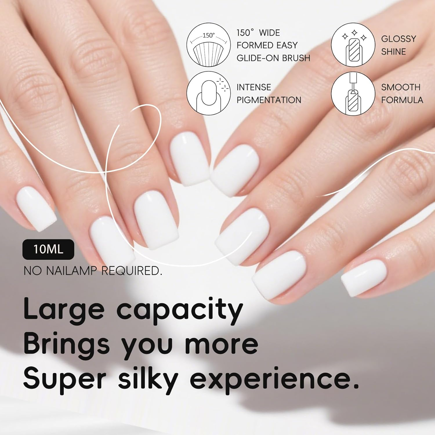 Aieenjor Nail Polish White, 10 Ml Shiny Quick-Drying Long-Lasting Nail Polish for DIY Nail Art Manicure - White image number 2