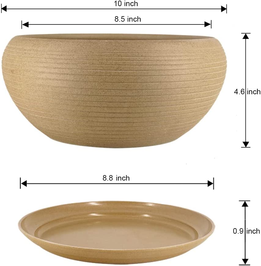 MUZHI 10&rdquo; round Large Ceramic Bonsai Bowl Planter，Clay Succulent Plant Pot Container with Saucer