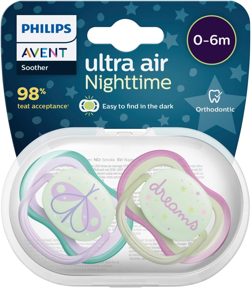 Philips Avent Nighttime Glow Ultra Air Soother for 18 Months+ Babies, Mixed Colors, SCF376/01