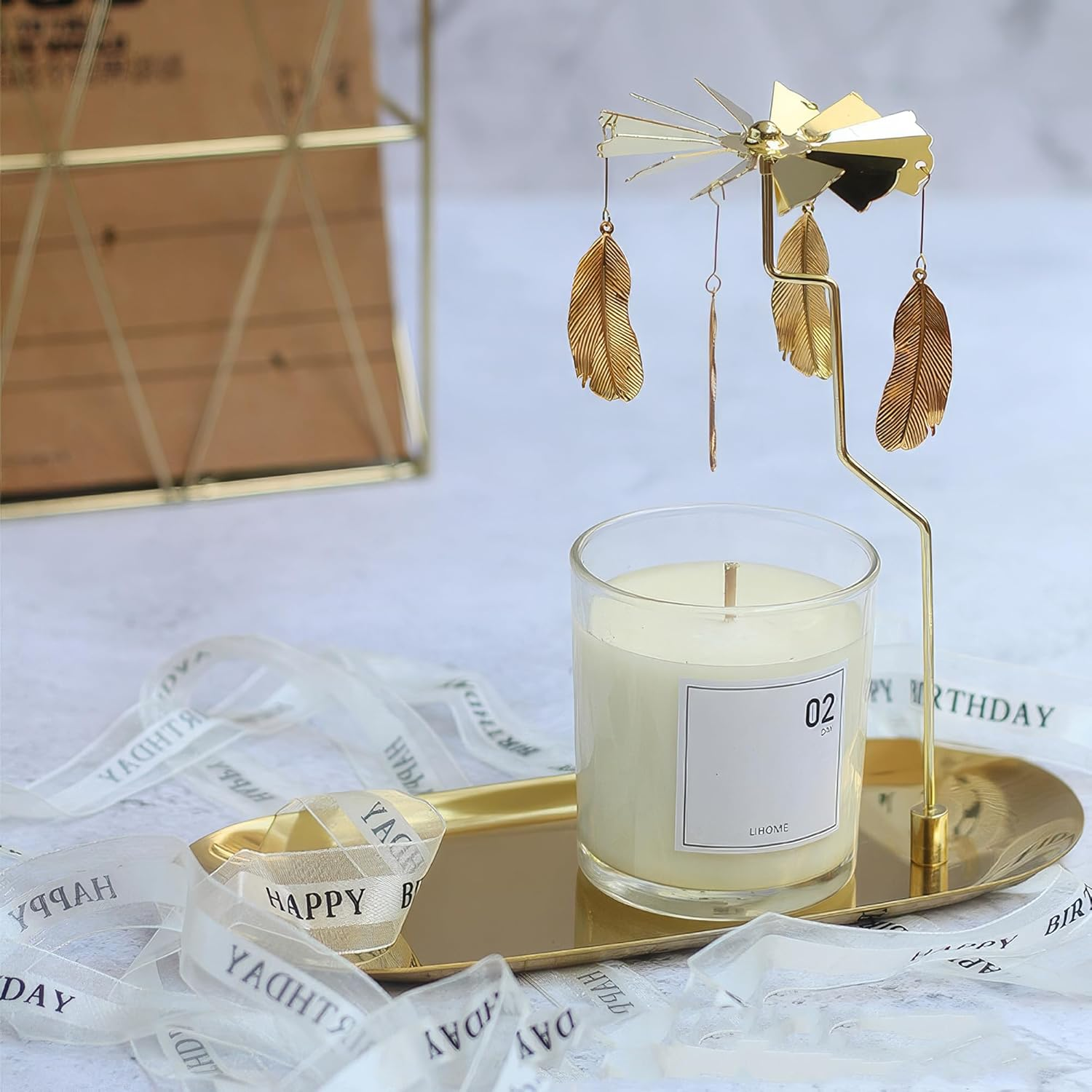 Gold Rotating Candle Holder, Spinning Fairy Carousel for Tealights, Decorative Centerpiece with Jewelry Tray (Fairy) - Fairy image number 5