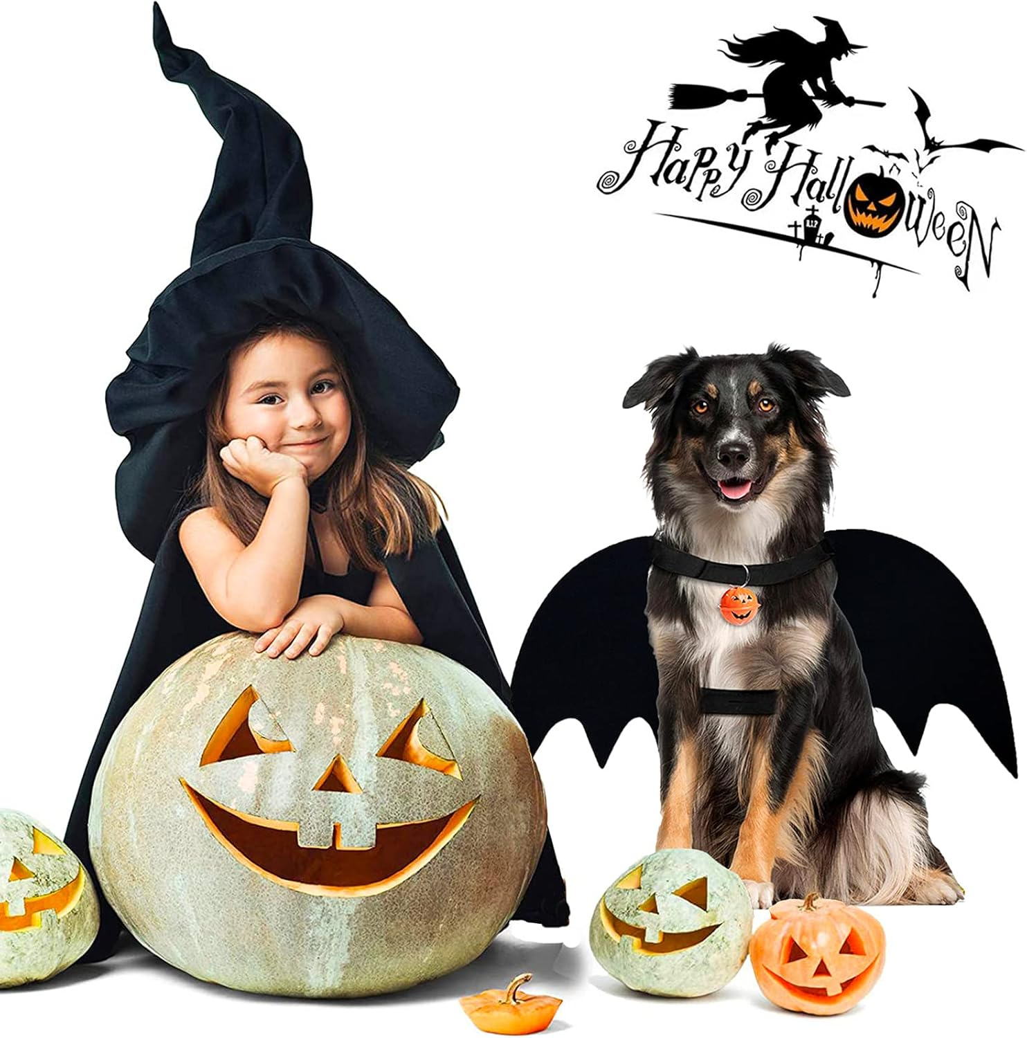 LKEX Dog Bat Wings, Pet Halloween Costume for Medium Large Dogs Funny Dog Clothes with Leads and Pumpkin Bells Puppy Dress up Halloween Decorations Apparel image number 1