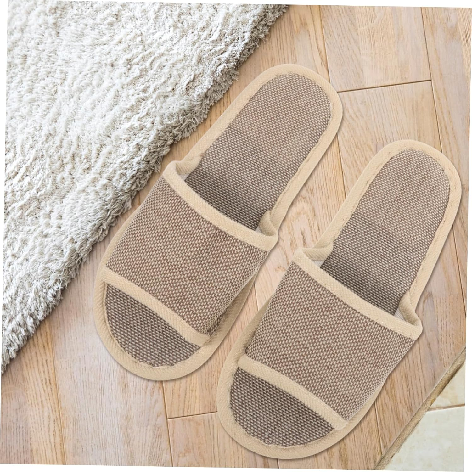 Ipetboom 2 Pairs of 29Cm Anti-Slip Eva Slippers for Home and Hotel Beige Cotton Linen Slippers Suitable for Size 40-43 Comfortable Indoor and Outdoor Footwear image number 5