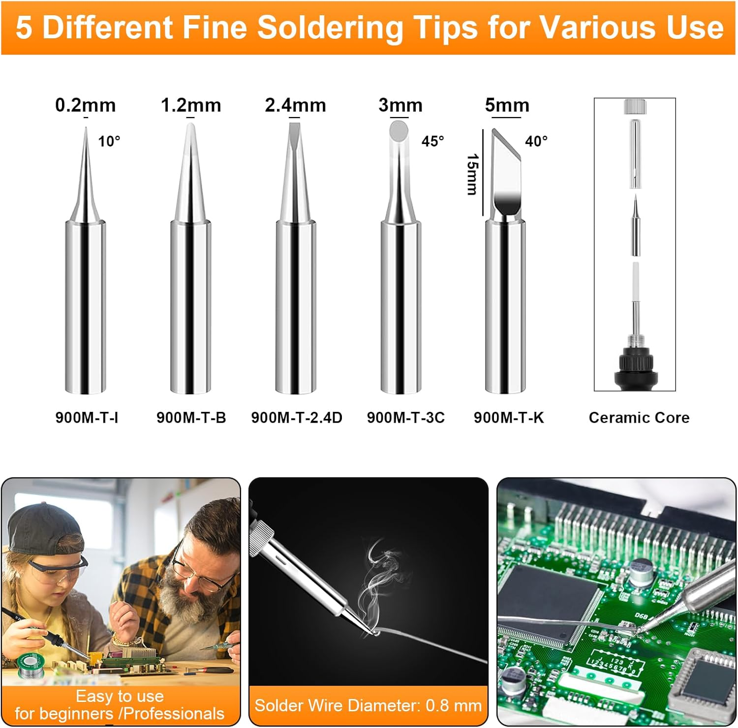 Soldering Iron Kit 80W LCD Adjustable Temperature 180-520&deg;C Electric Welding Tool On/Off Switch, 50G Solder Wire, 5 Soldering Tips, Desoldering Pump, Wire Stripper Cutter, Stand, Tweezers,Tool Case image number 4