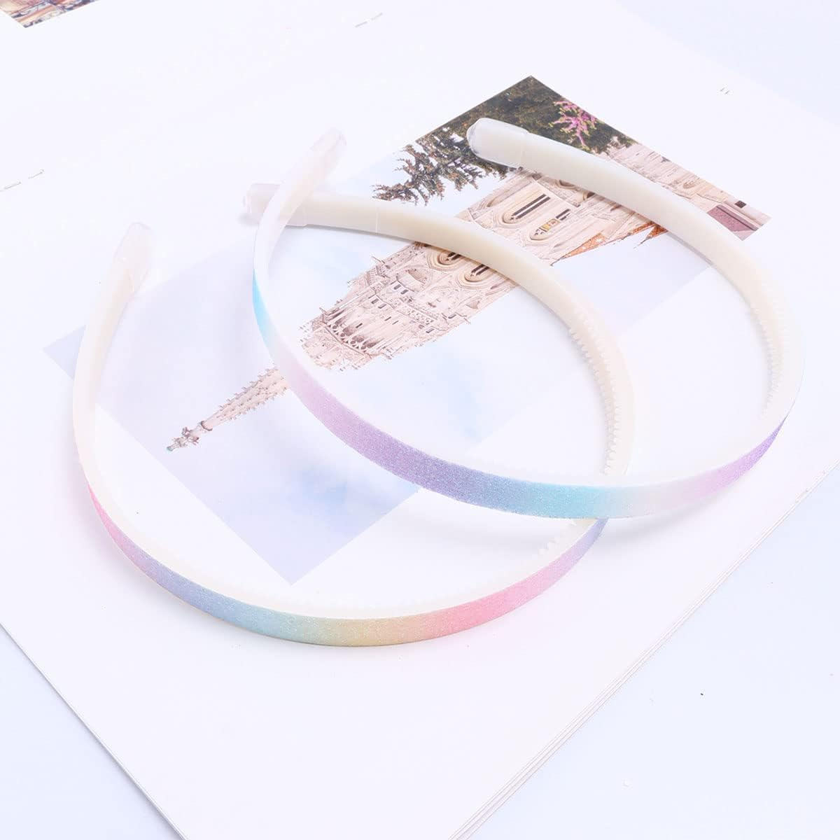 Pack of 5 Glitter Hair Bands - Colourful Non-Slip Hair Accessories - Cute Rainbow Confetti Design - Ideal for Little Girls Festive Occasions image number 6