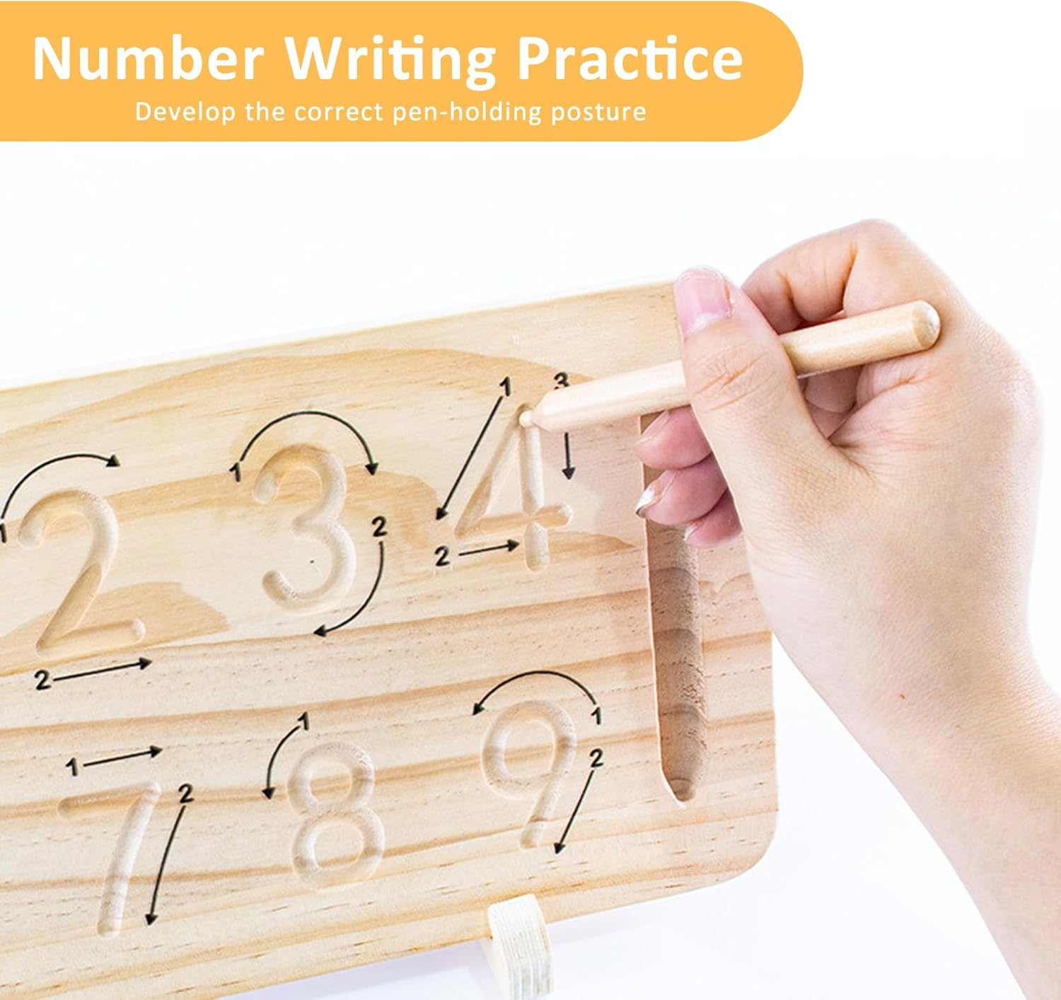 Wooden Learning Education Toys, TOTCOZY Double-Sided Finger Counting & Number Tracing Board, Preschool Educational Toys for 3 4 5 Year Old Boys Girls image number 1