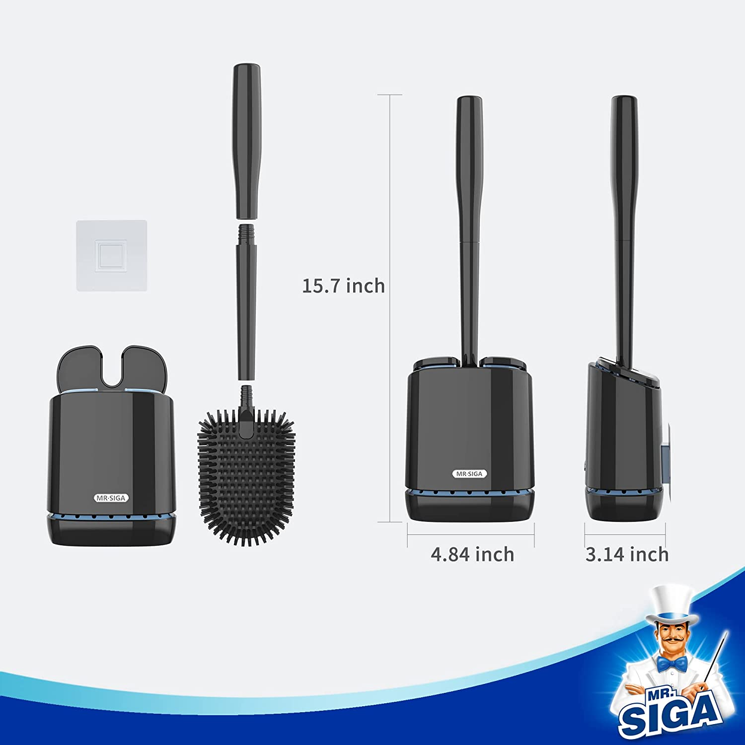 MR.SIGA Toilet Bowl Brush and Holder, Durable and Flexible Bristles, Wall Mounted Toilet Brush for Bathroom Cleaning, Black, 1 Pack image number 6