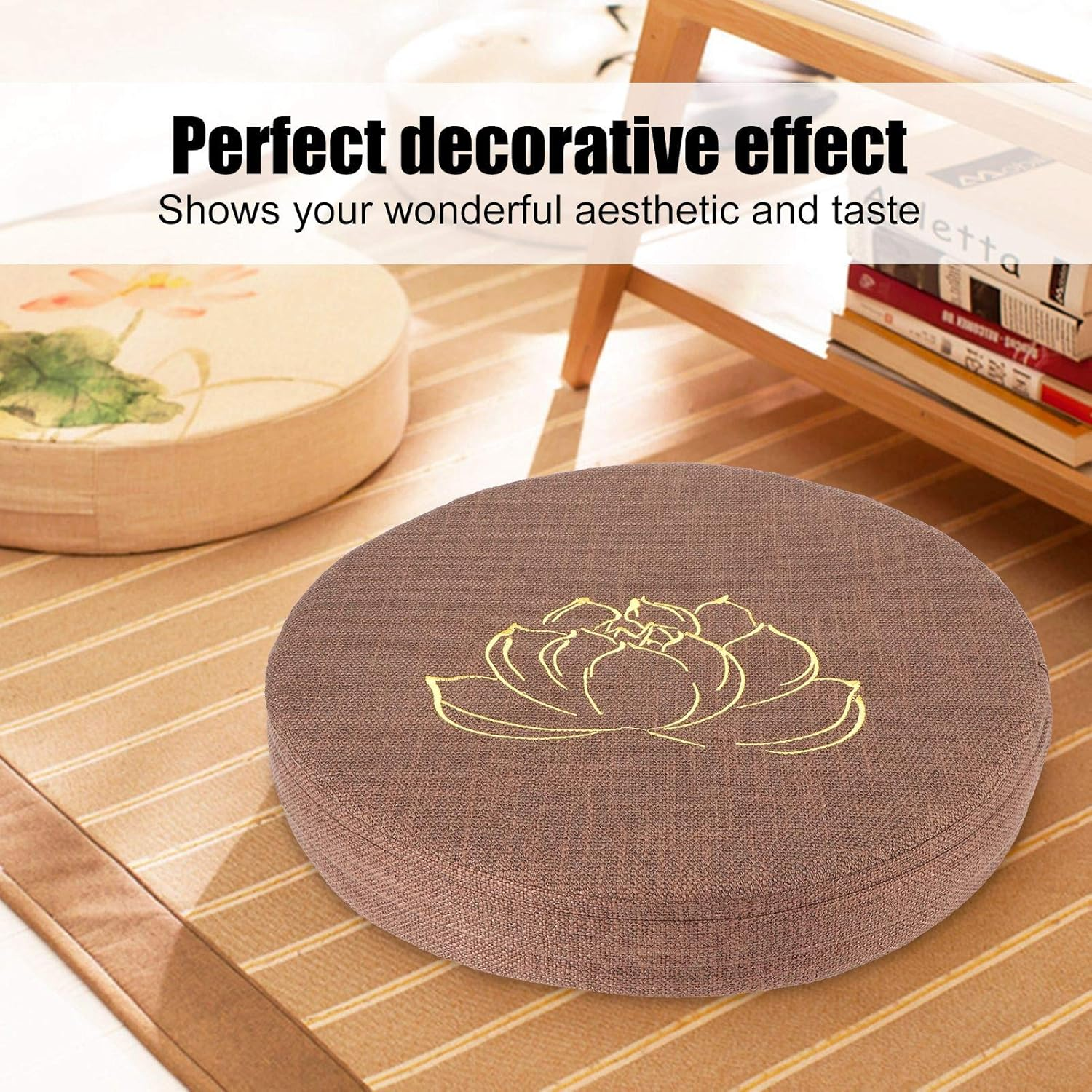 Outdoor round Floor Cushions for Sitting, Meditation, Yoga, Living Room, Sofa, Balcony (Coffee) image number 4