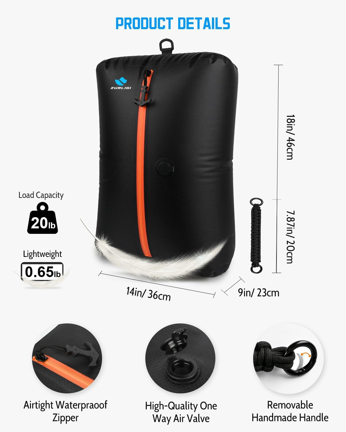 Zurligi Vacuum Bag for Travel with Pump, 40L Vacuum Compression Bag with Removable Handle, IP67 Reusable Vacuum Packing Cubes for Luggage, Backpack, Suitcase, Yoga, Swim, Beach (2PCS Black) image number 6