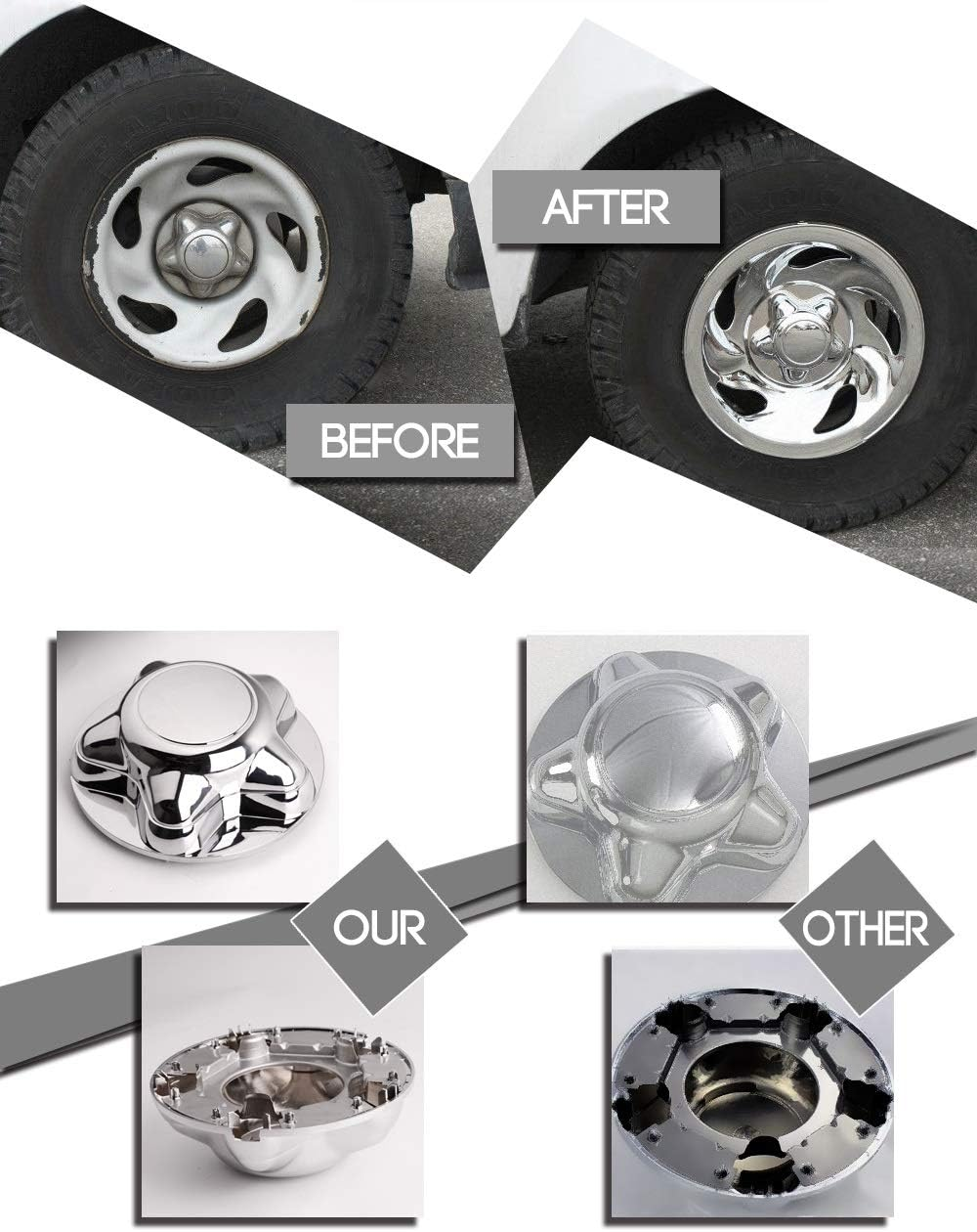 QXKSPG Deluxe Chrome Wheel Hub Cap Center Cap with 7 Inch Cap for 97-03, for F-150, & Expedition Auto Car Wheel Cover Caps on Wheels Wheel Trims Set image number 2