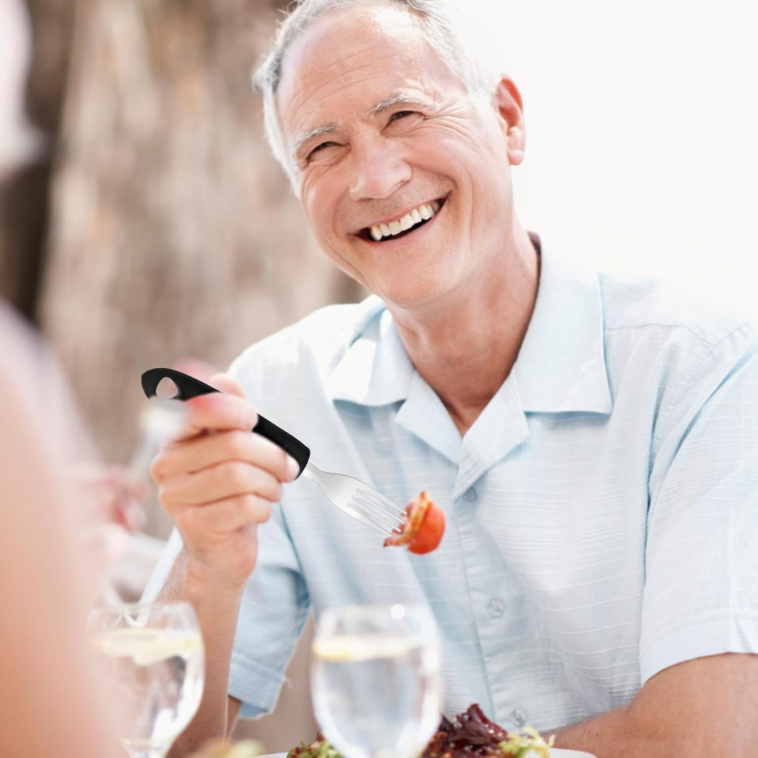 1 Set Adaptive Utensils Set Aid Silverware Stainless Steel Spoon Fork and Knives Self-Feeding Cutlery for Disabled Adults Elderly image number 4