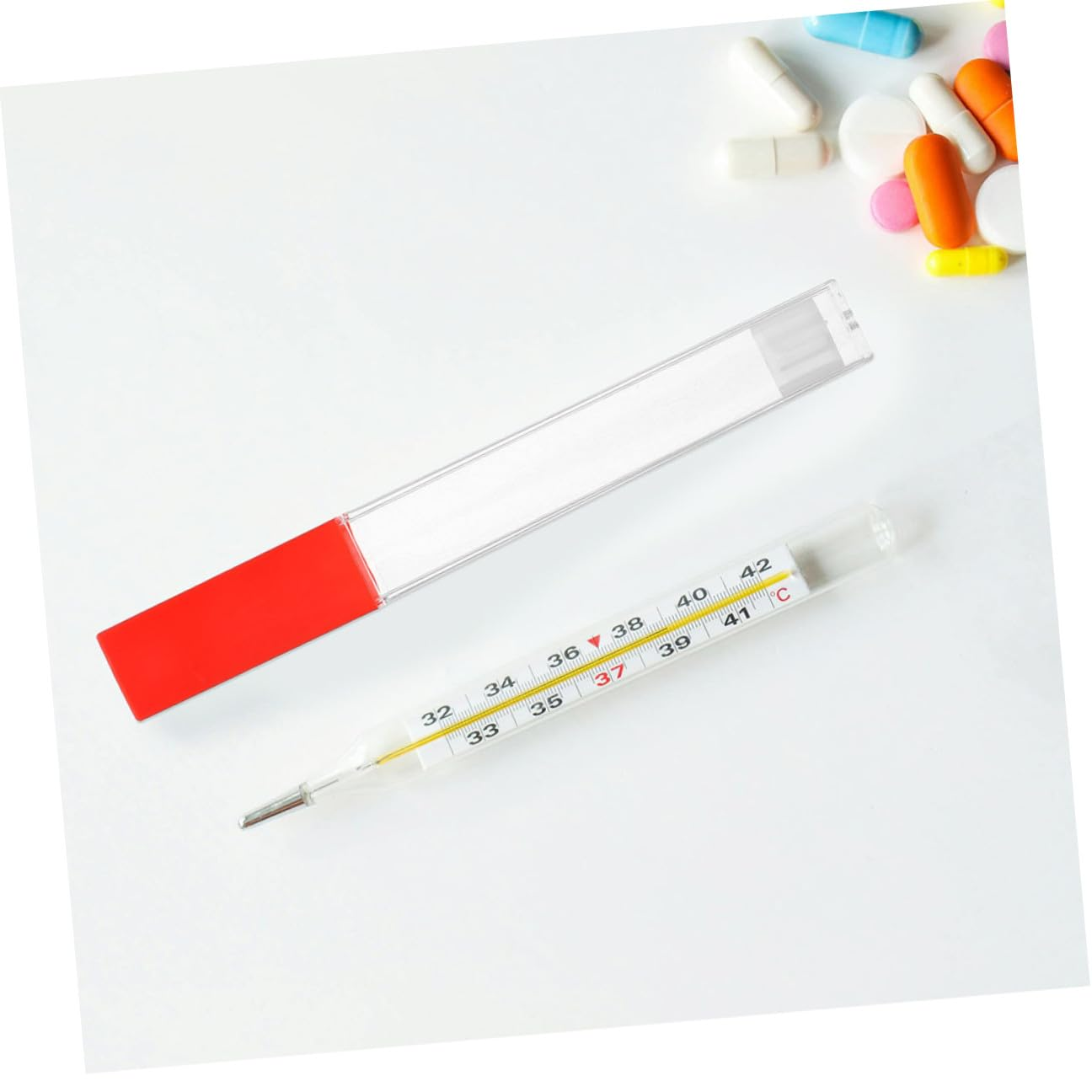 STOBAZA 2Pcs Plastic Thermometer Storage Cases for Adults Multipurpose Thermometer Holder Tubes for Home Hospital Clinic Needle Tool Organization image number 2