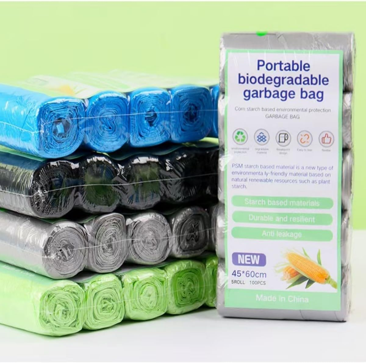 Biodegradable Trash Bags Waste Bag100Pcs, Garbage Bags 20L Kitchen Trash Bags, Small Garbage Bags, Compost Bags for Food/House/Garden (Green) - Blue image number 2